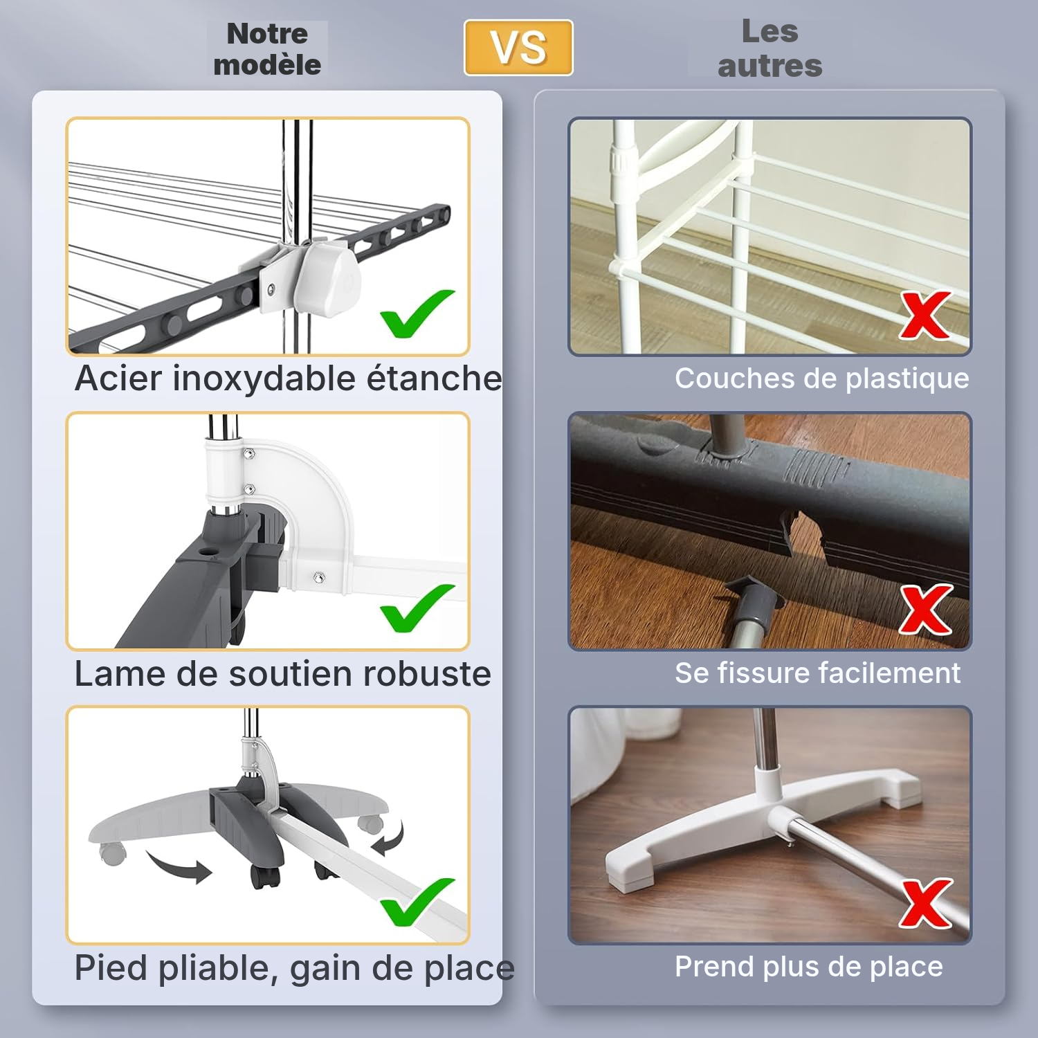 Étente à linge 4 étagères gris/blanc pliable — 3