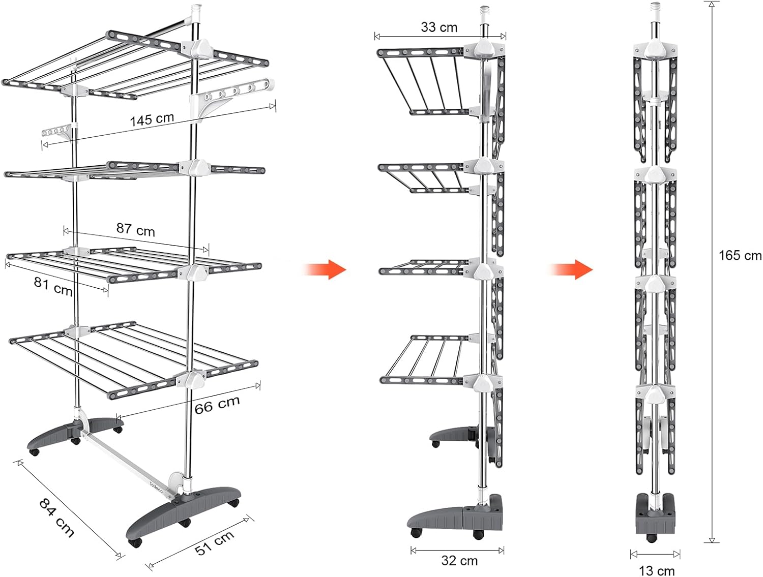 Étente à linge 4 étagères gris/blanc pliable — 7
