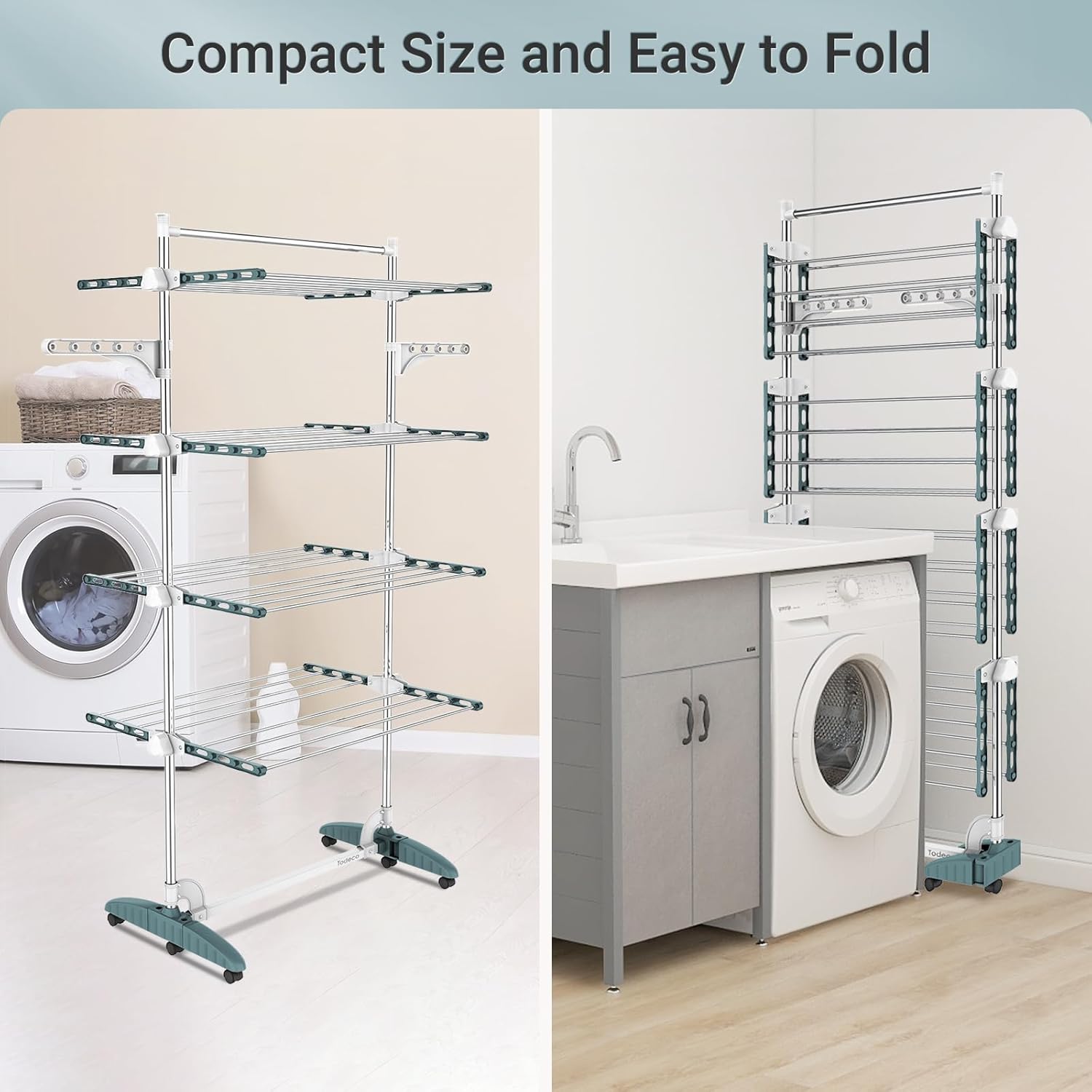 Étendage pour le linge 4 niveaux, Bleu sarcelle/Blanc — 5