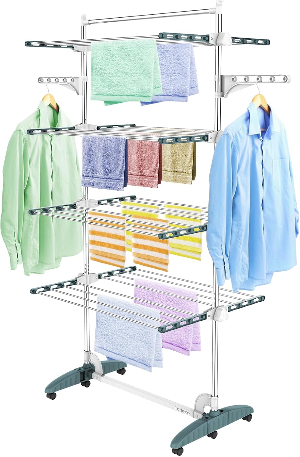 Étendage pour le linge 4 niveaux, Bleu sarcelle/Blanc — 1