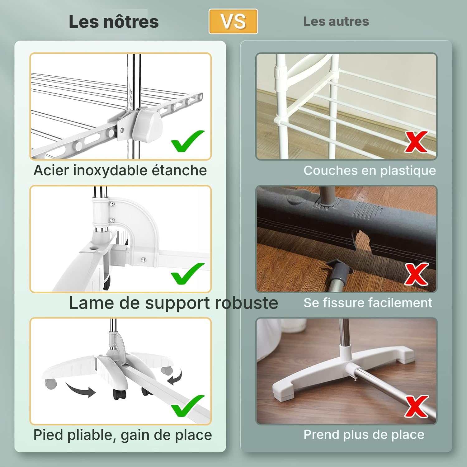 Étendoir à linge 3 niveaux blanc — gain de place — 3