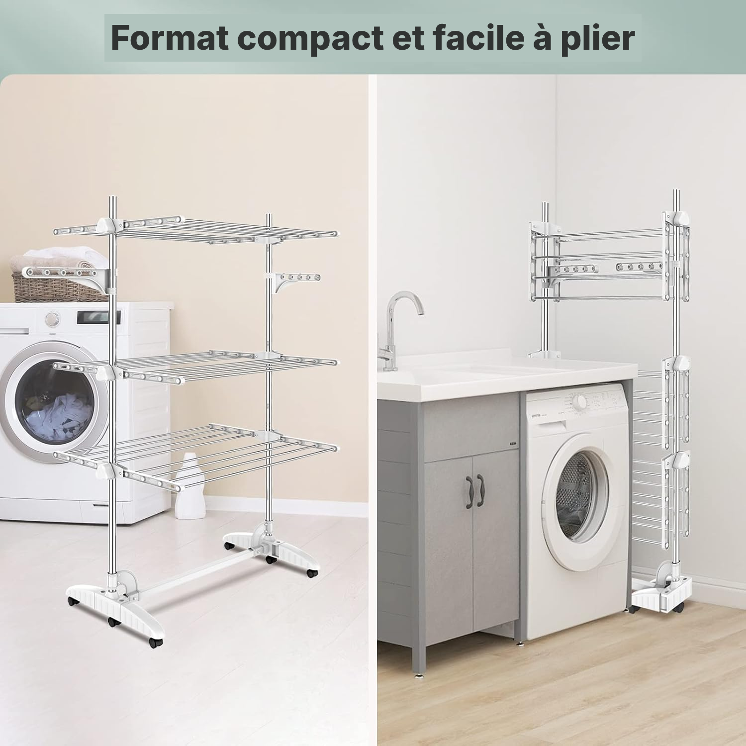 Étendoir à linge 3 niveaux blanc — gain de place — 4
