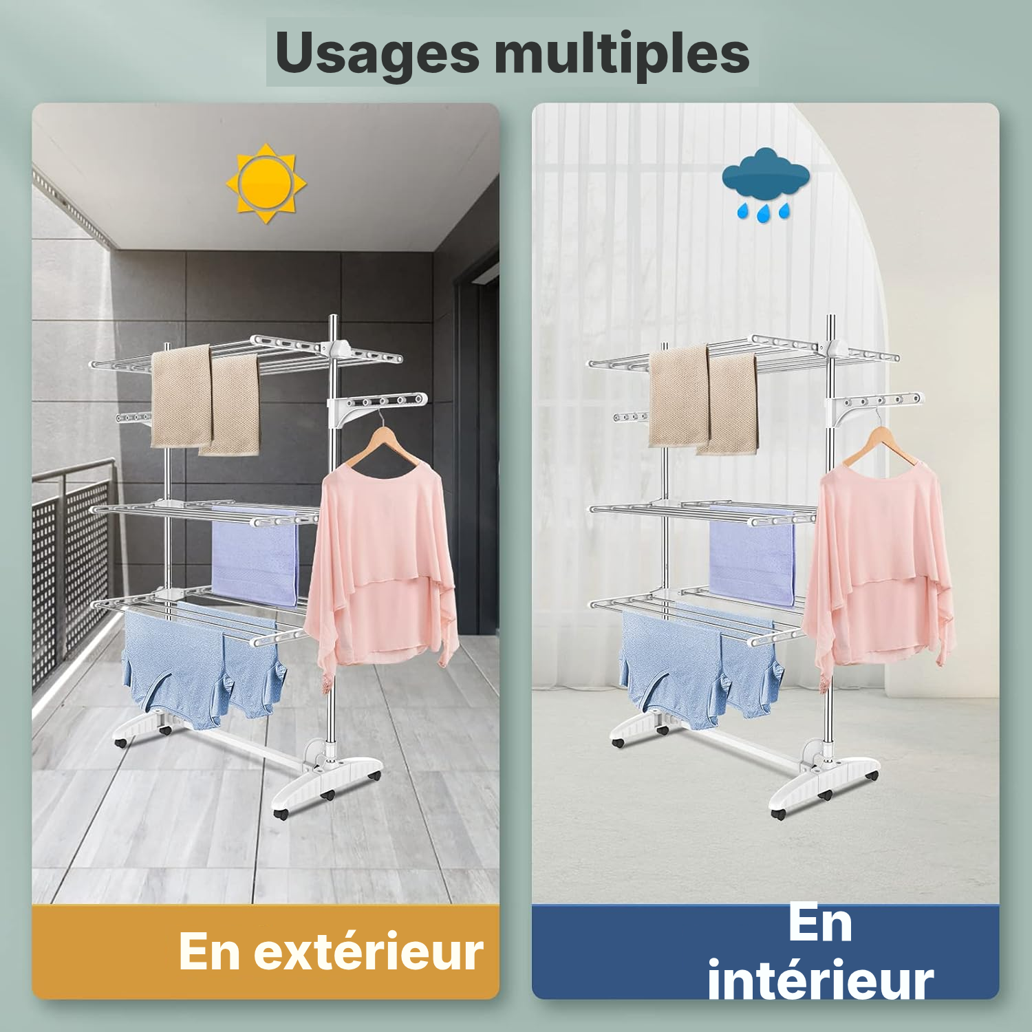 Étendoir à linge 3 niveaux blanc — gain de place — 5