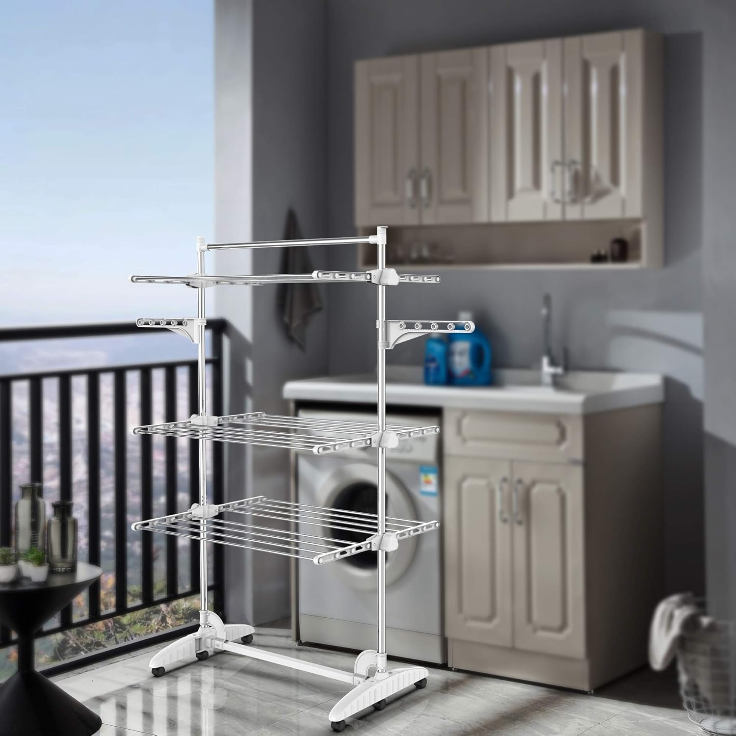 Étendoir blanc 3 étag. ailes/barre — étente à linge — 8