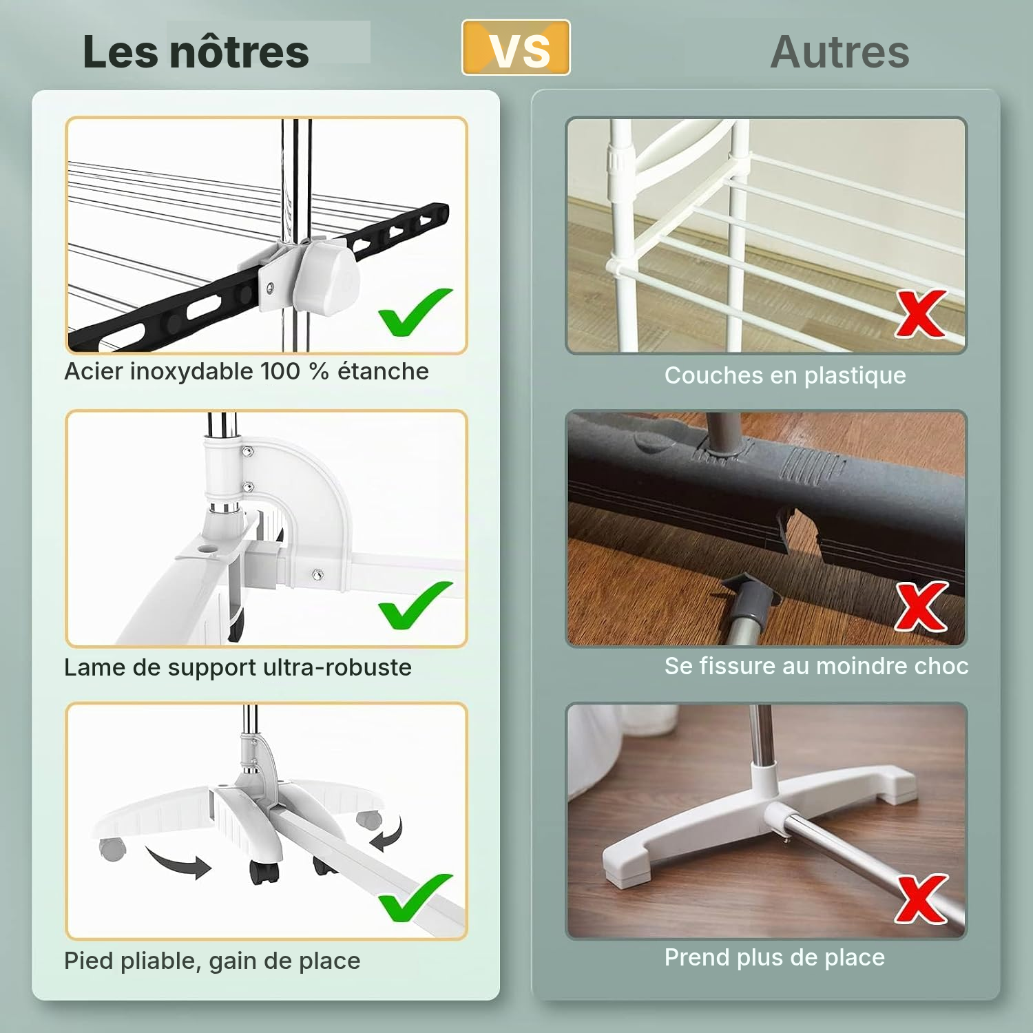 Étendoir noir 3 étagères avec barre mobile — 3