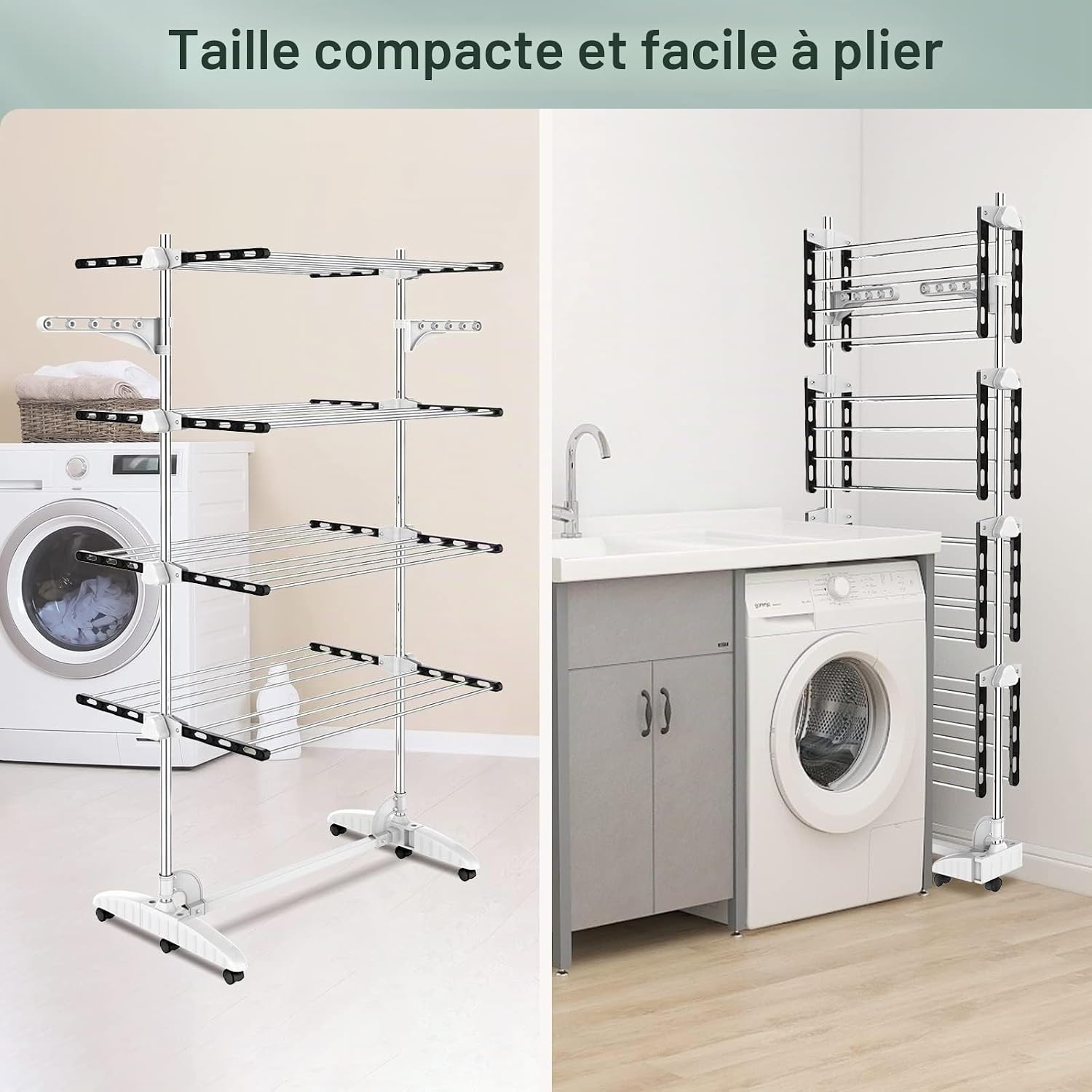 Étendoir à linge blanc 4 étagères, avec ailettes — 4