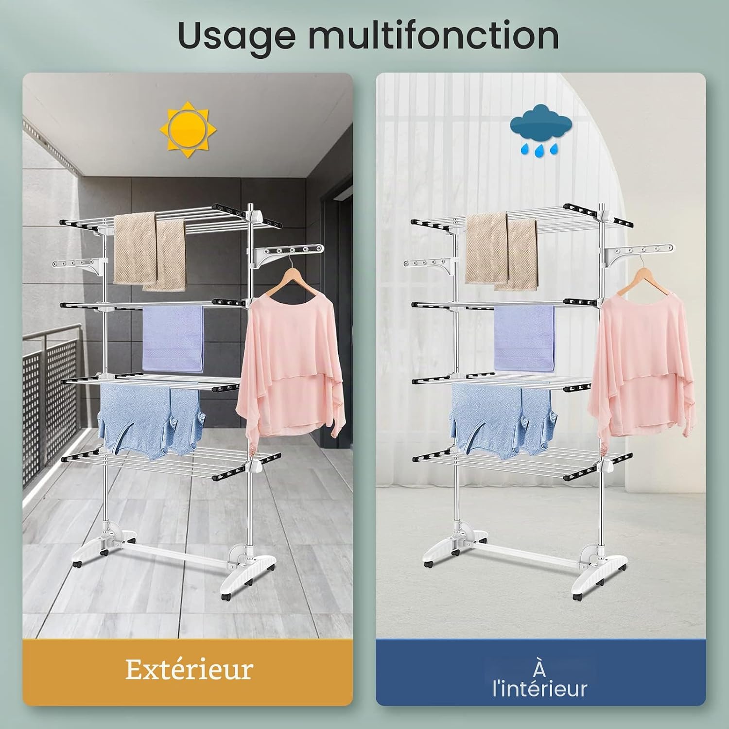 Étendoir à linge blanc 4 étagères, avec ailettes — 5
