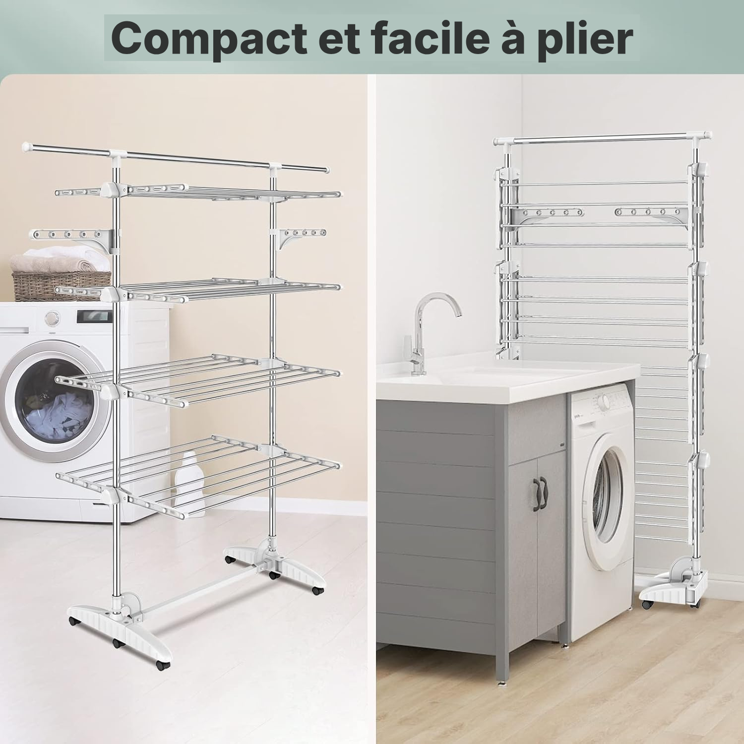 Séchoir pour le linge 4 étagères blanc mobile — 4