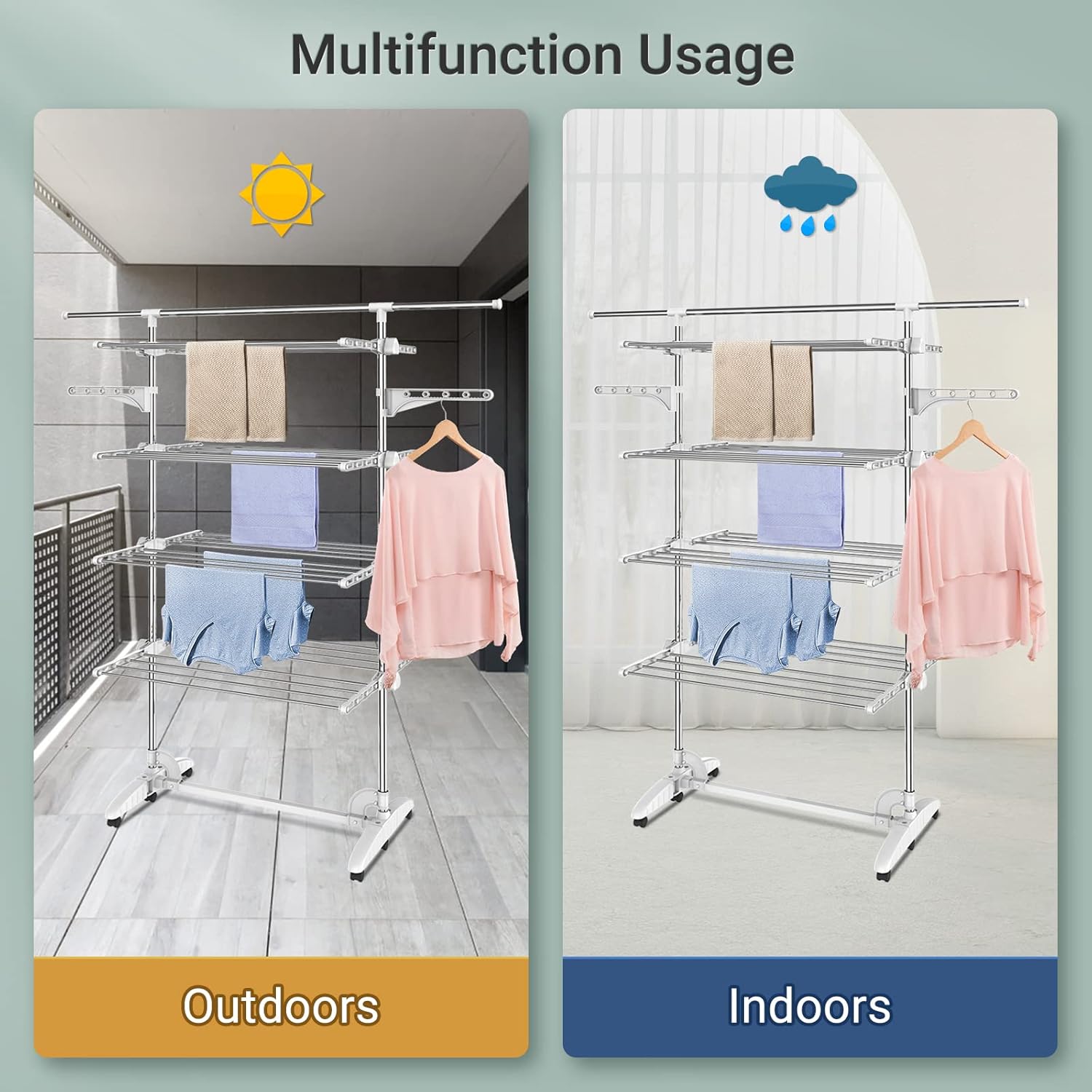 Séchoir pour le linge 4 étagères blanc mobile — 7