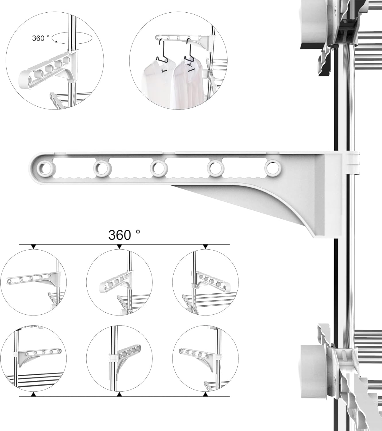 Séchoir pour le linge 4 étagères blanc mobile — 9