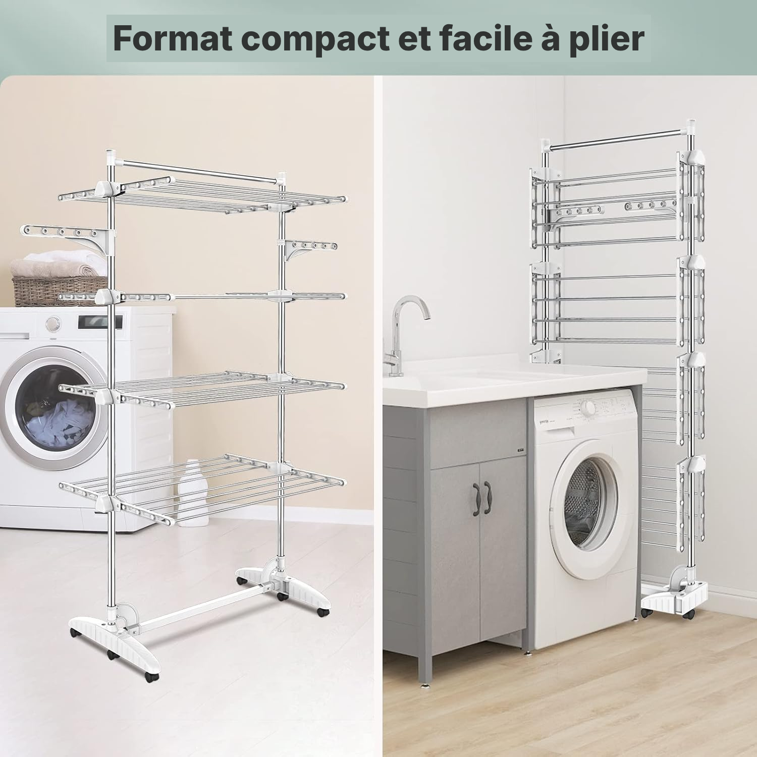 Étendoir pour linge Blanc 4 étagères, pliable — 4