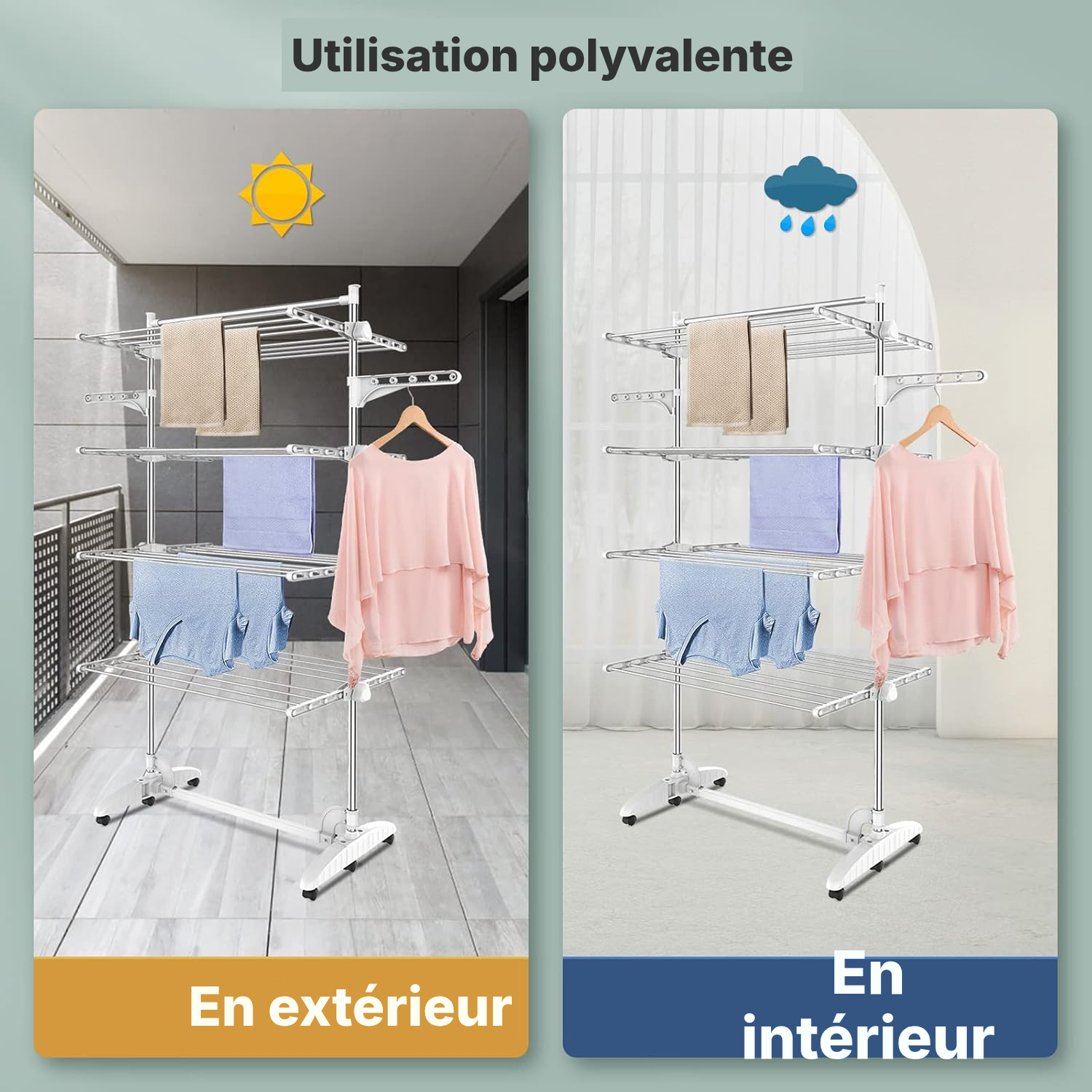Étendoir pour linge Blanc 4 étagères, pliable — 5