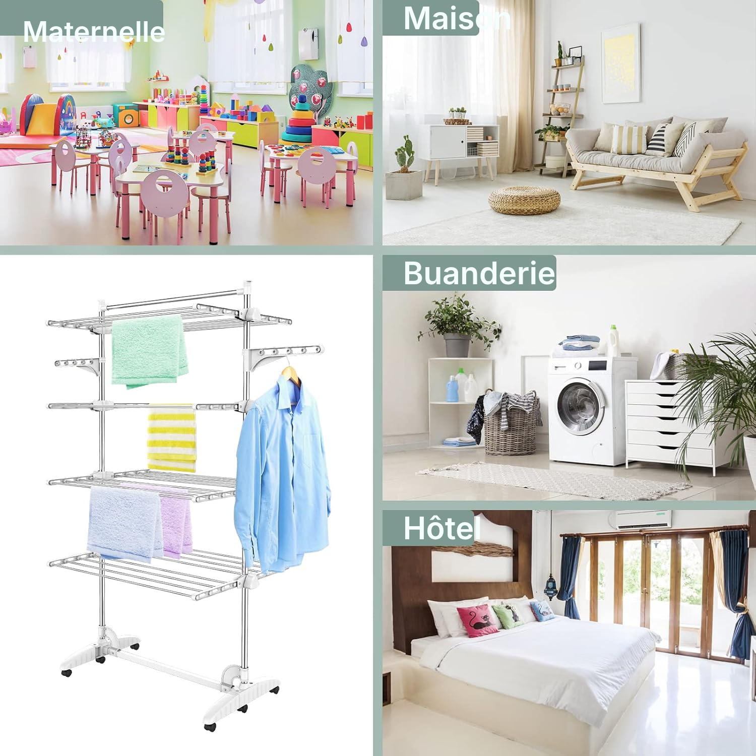 Étendoir pour linge Blanc 4 étagères, pliable — 7
