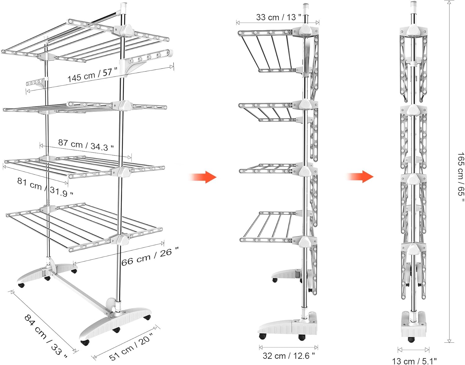Étendoir pour linge Blanc 4 étagères, pliable — 6