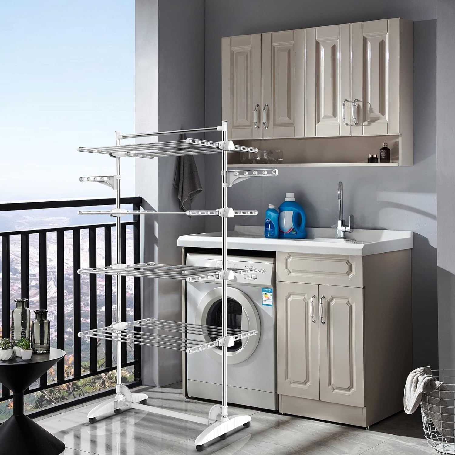 Étendoir pour linge Blanc 4 étagères, pliable — 9