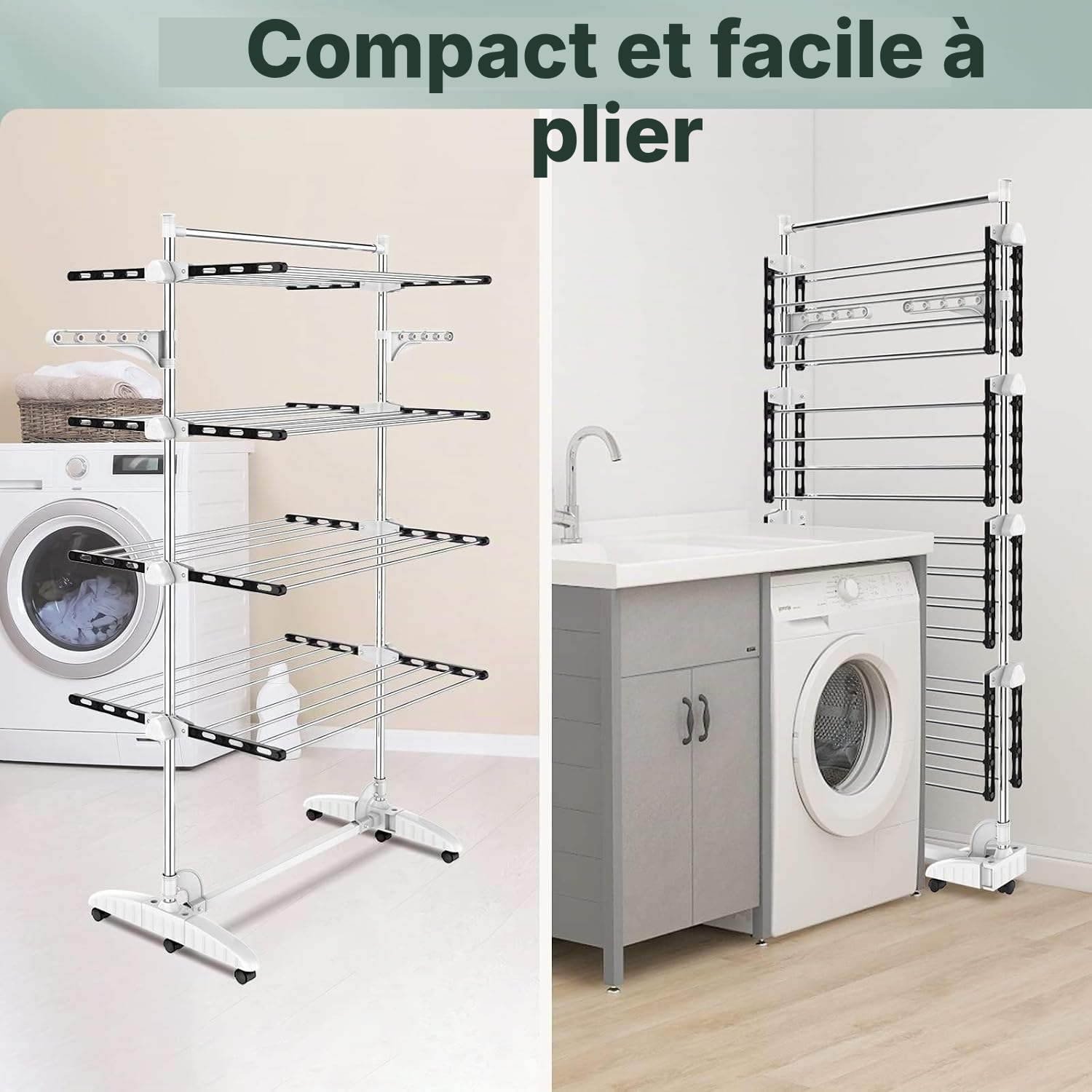 Étendoir à linge extérieur Noir — 4 étagères mobile — 4