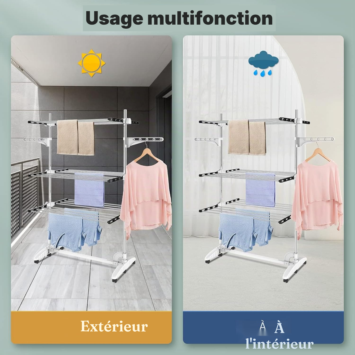 Étendoir pour linge extérieur noir 3 niveaux — 5