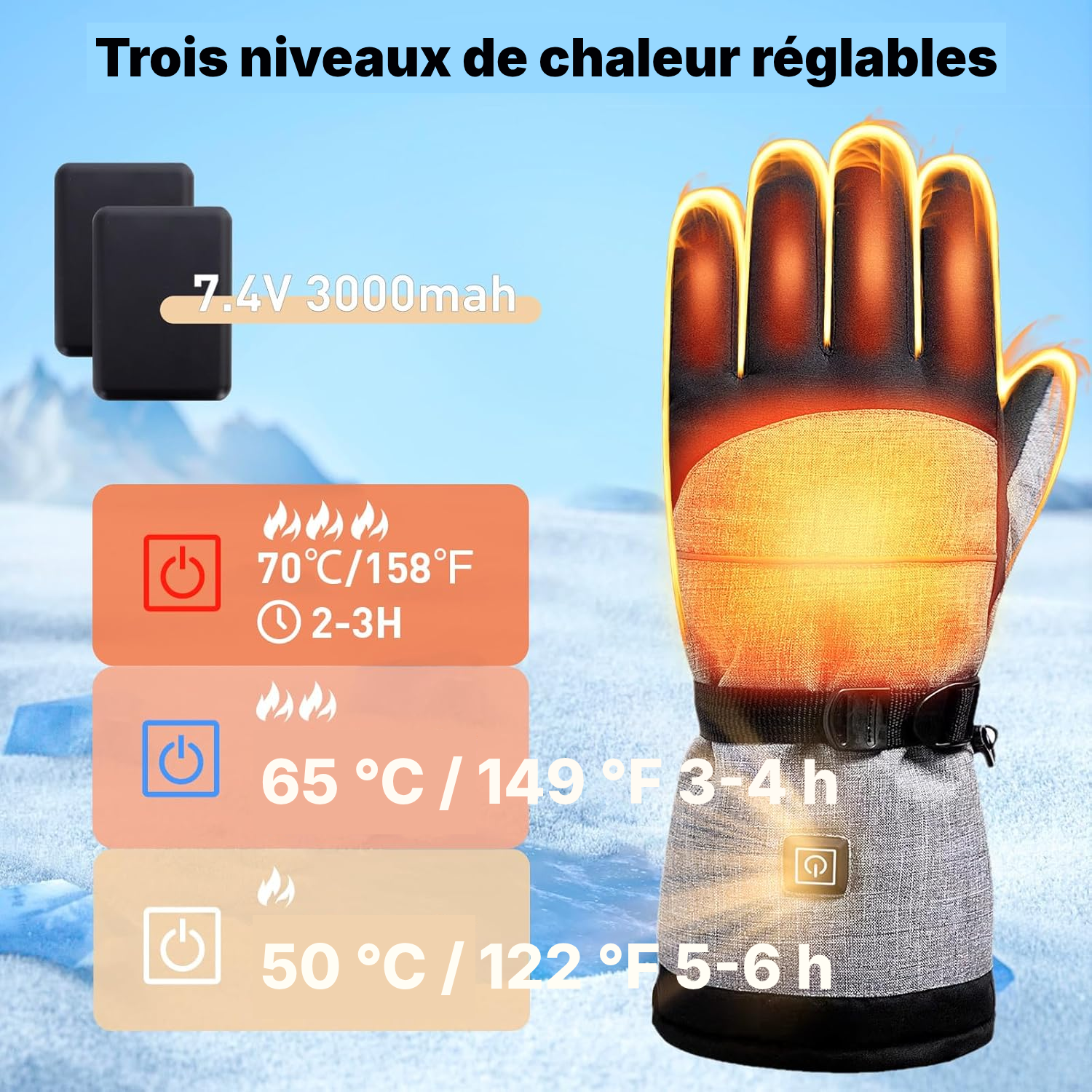 Gants chauffants Noir — mains au chaud — 3