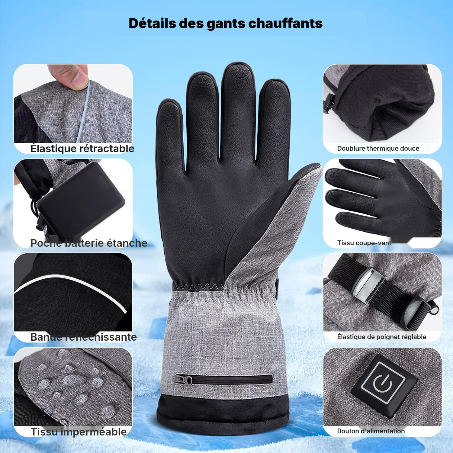 Gants chauffants Noir — mains au chaud — 4