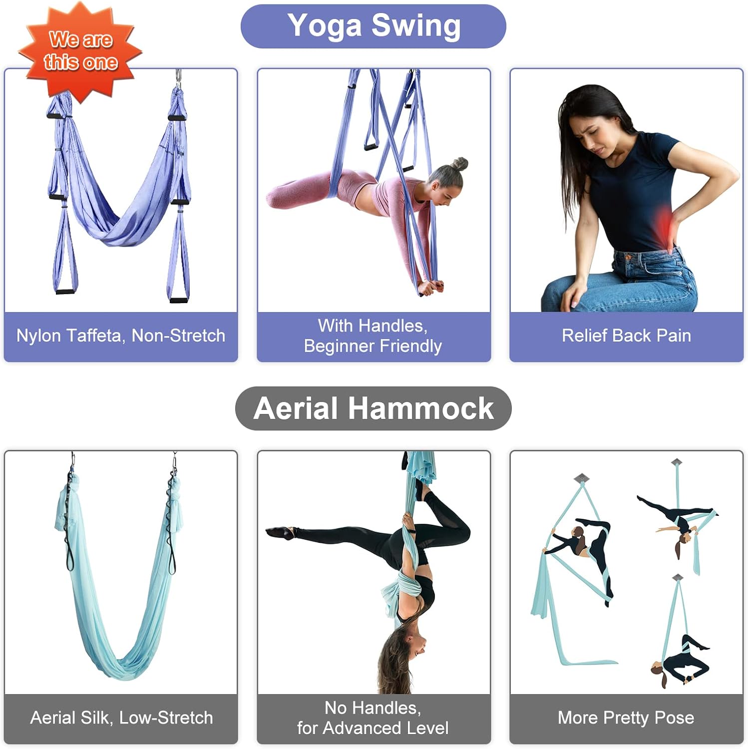 Hamac aérien 220 × 130 cm — yoga suspendu — 4