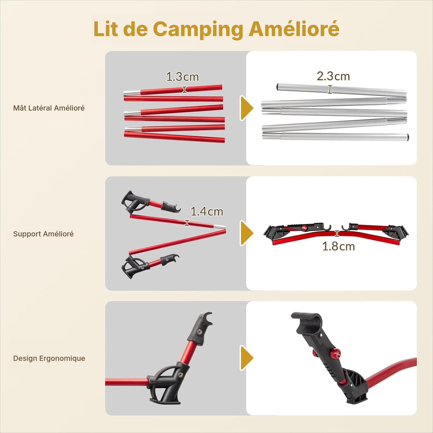 Lit camping noir 190 × 65 cm, hors sol — 4