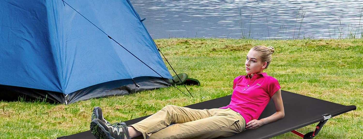 Lit camping noir 190 × 65 cm, hors sol