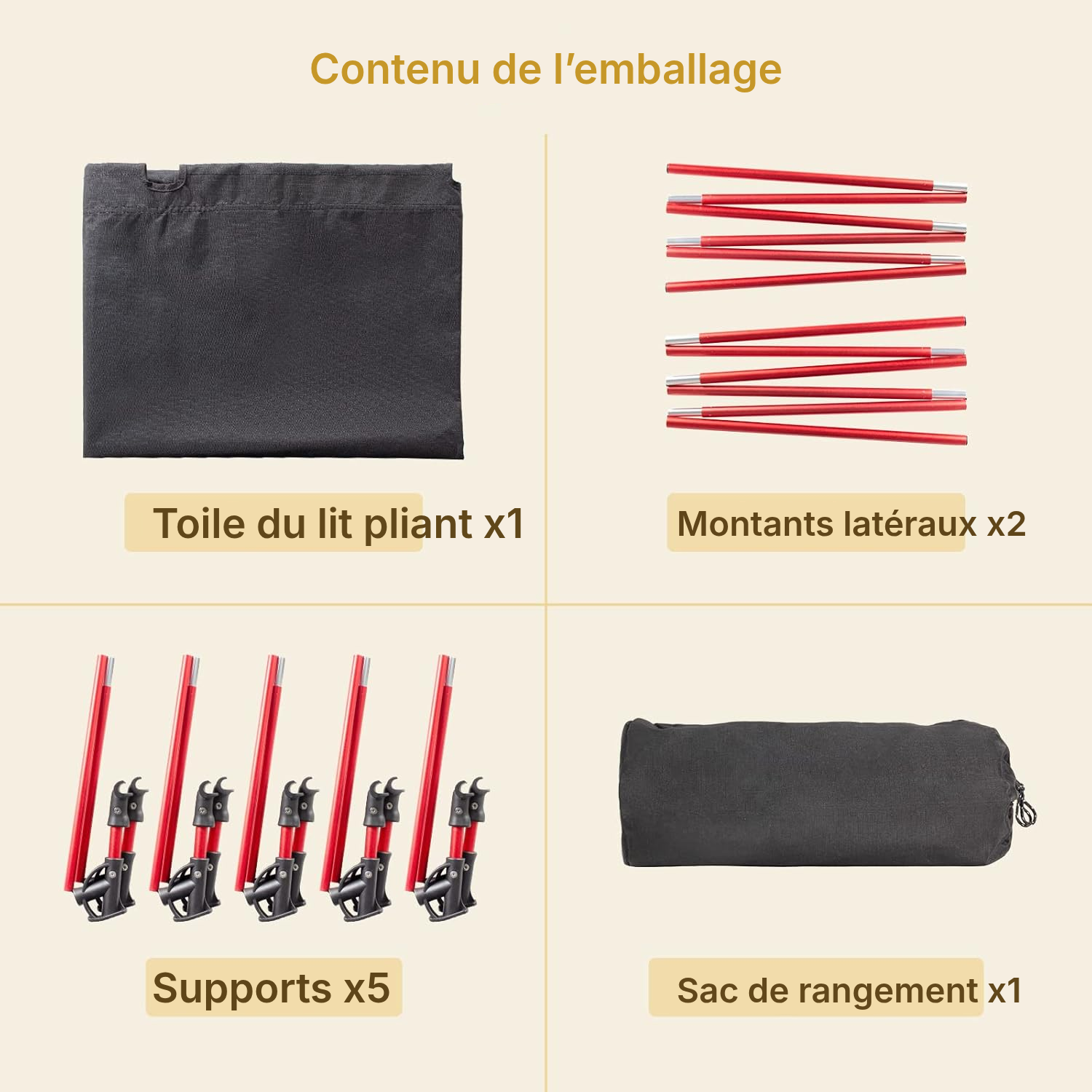 Lit de camp noir — tube 60/70 mm, repos — 6