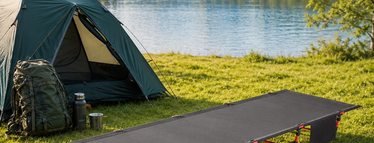 Lit de camp noir — tube 60/70 mm, repos