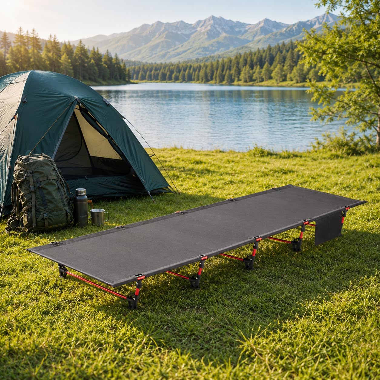 Lit de camp noir — tube 60/70 mm, repos — 7