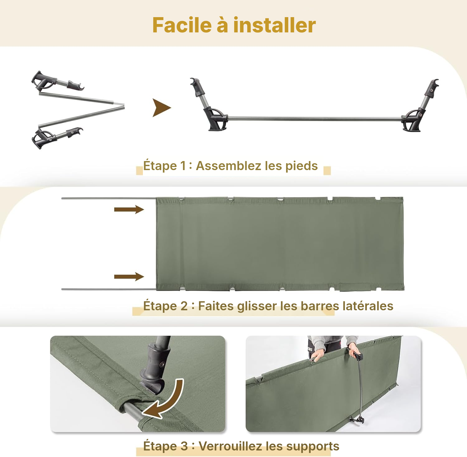 Lit picot vert olive — Oxford 600D, 150 kg — 3