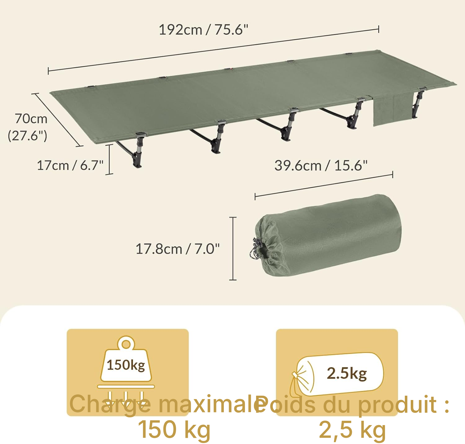 Lit picot vert olive — Oxford 600D, 150 kg — 4