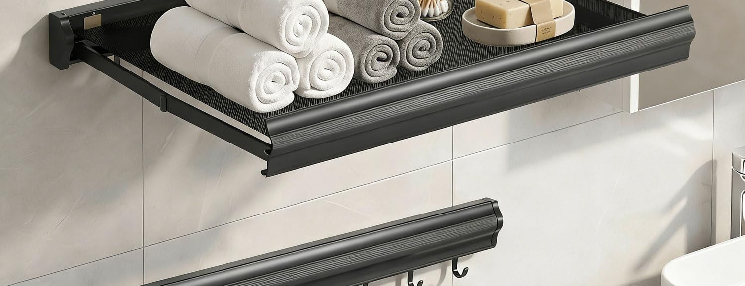 Meuble salle de bains pliable gain de place gris foncé