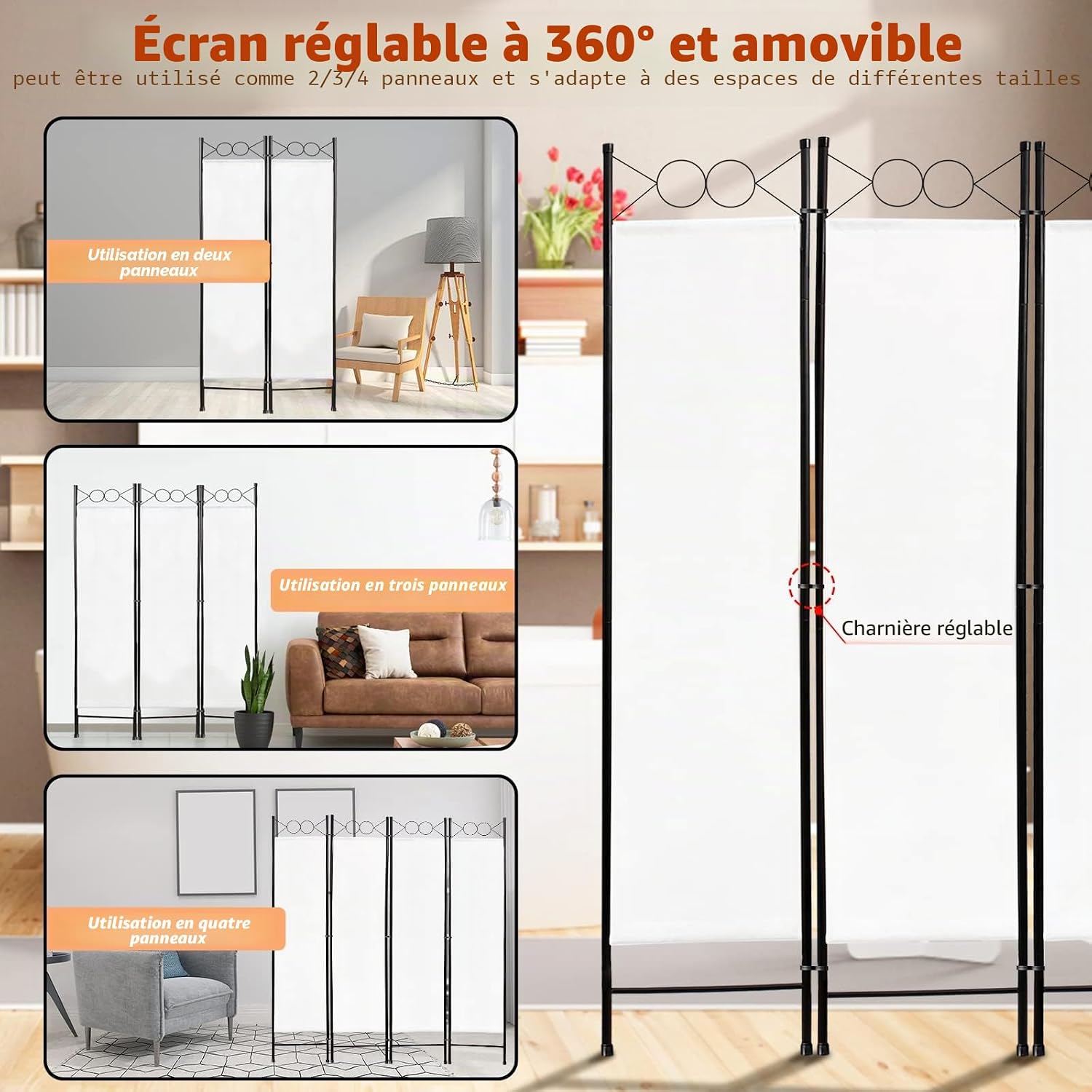 Séparateur de pièce pliable blanc — intimité — 3
