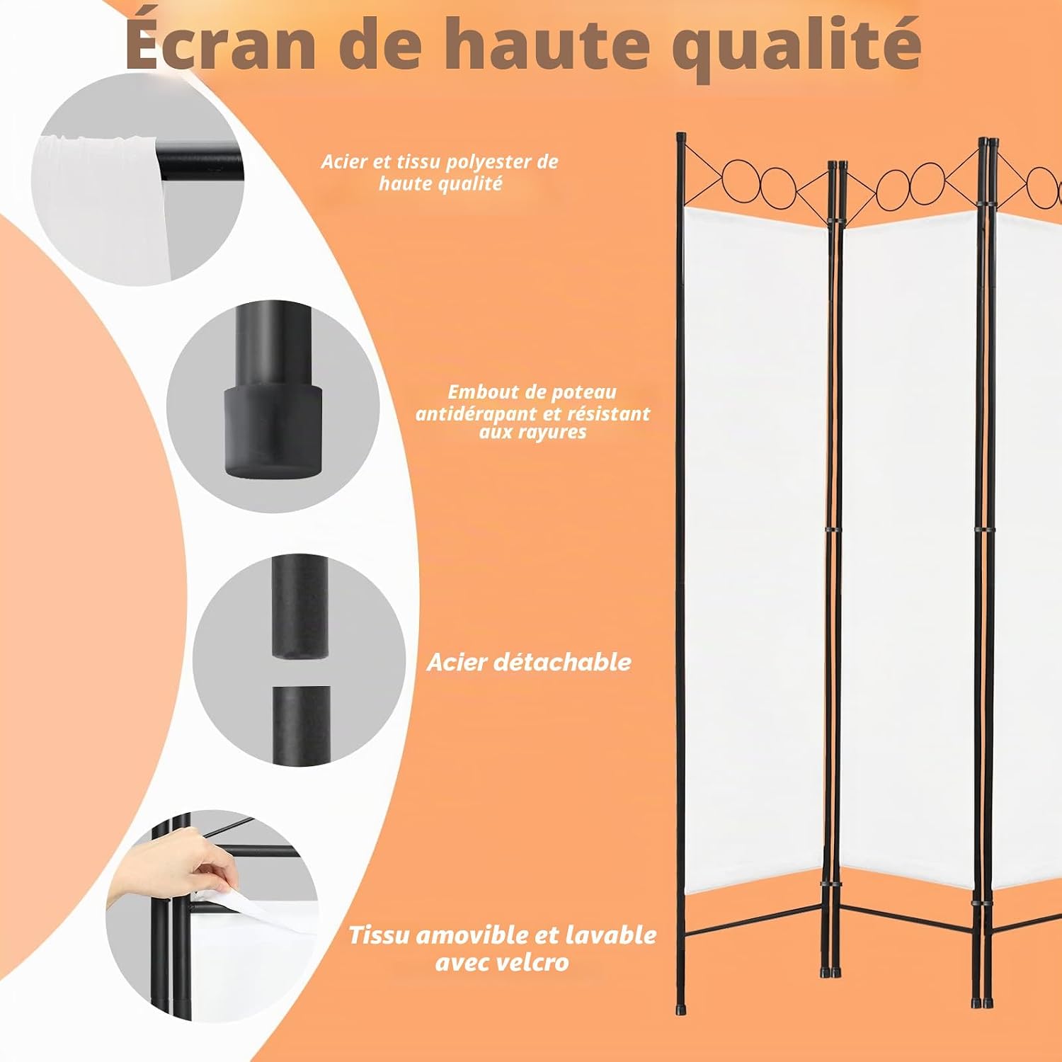 Séparateur de pièce pliable blanc — intimité — 4