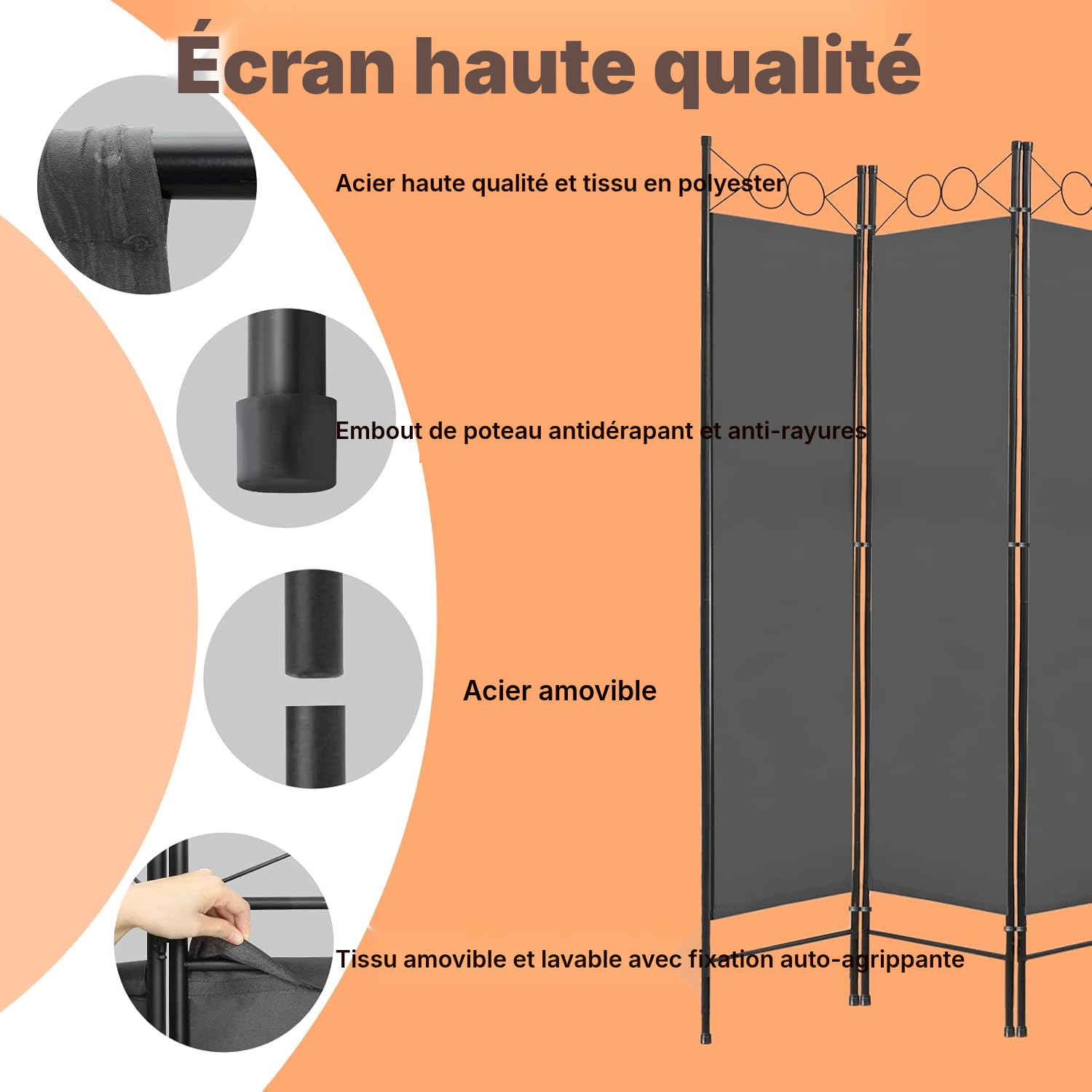 Paravent pliable gris — séparation de pièce — 2