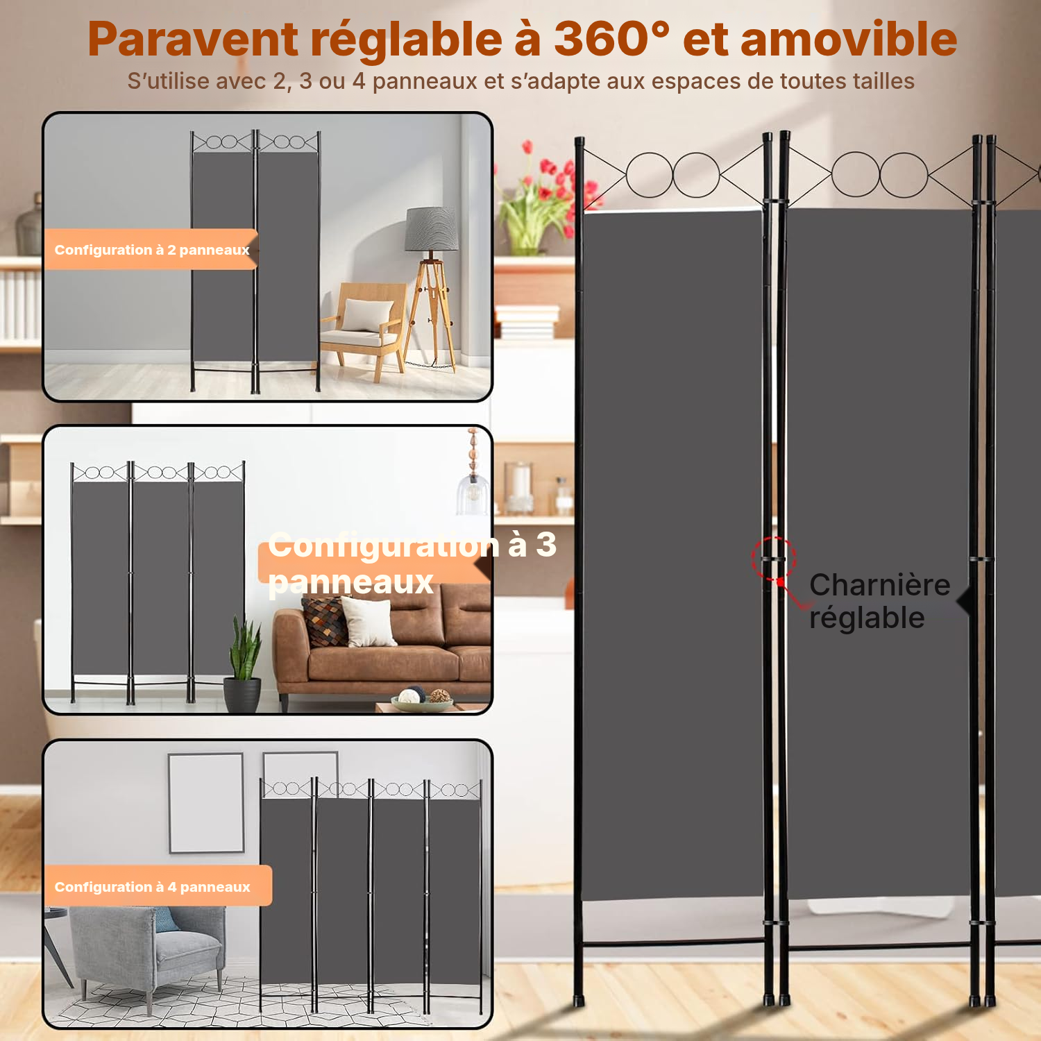 Paravent pliable gris — séparation de pièce — 3