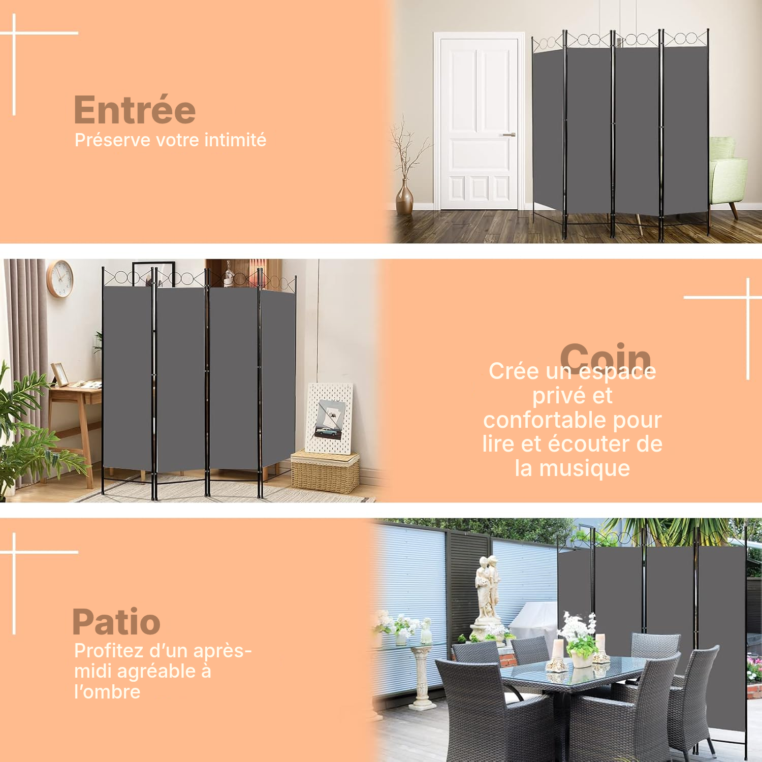 Paravent pliable gris — séparation de pièce — 4