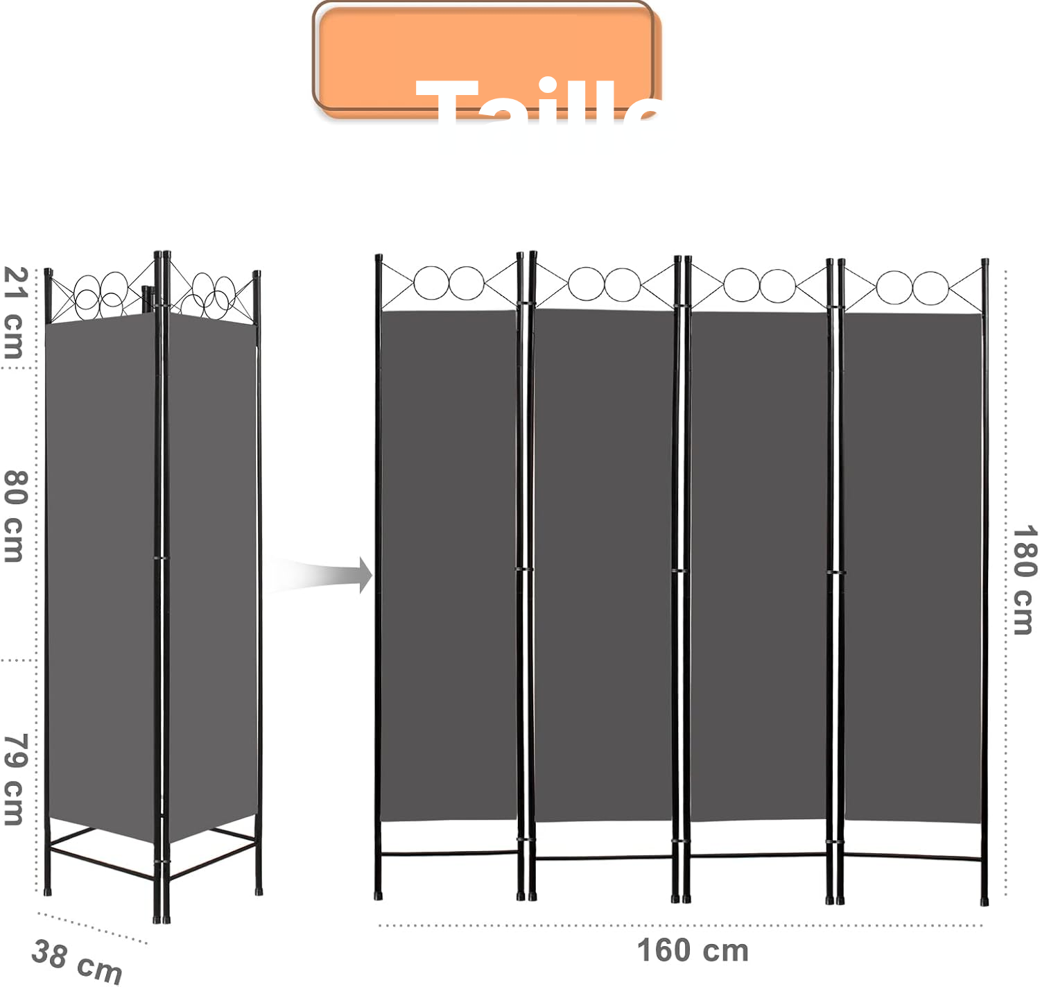 Paravent pliable gris — séparation de pièce — 5