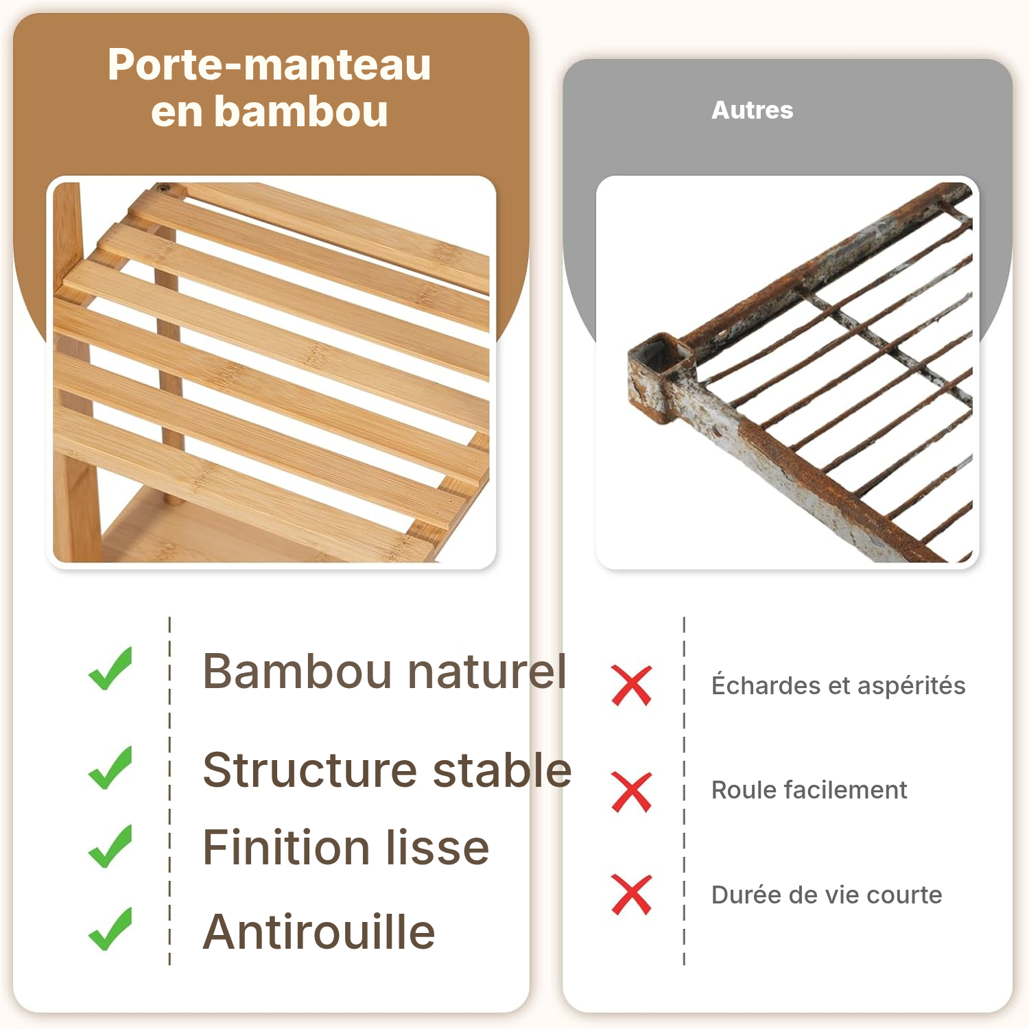 Portant manteau bambou — Bois naturel, entrée rangée — 3