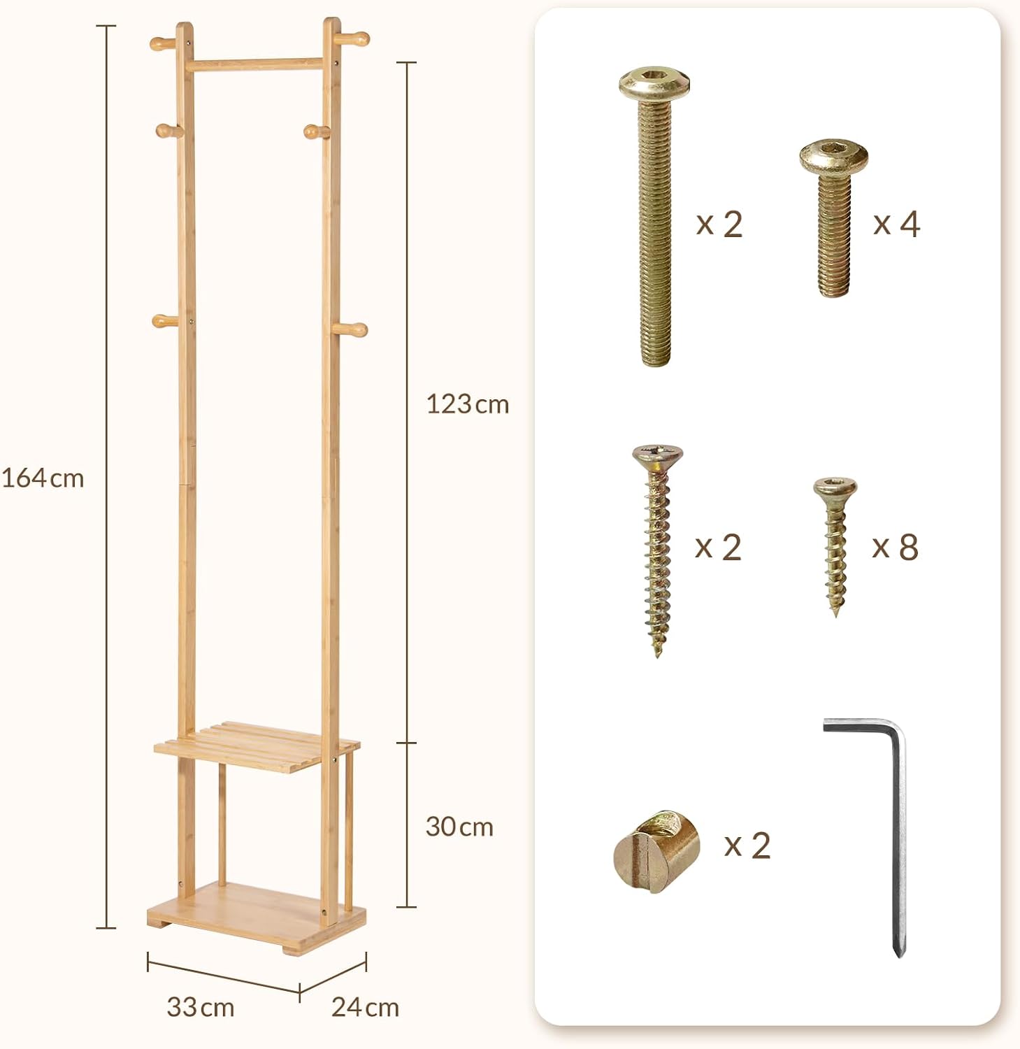 Portant manteau bambou — Bois naturel, entrée rangée — 4