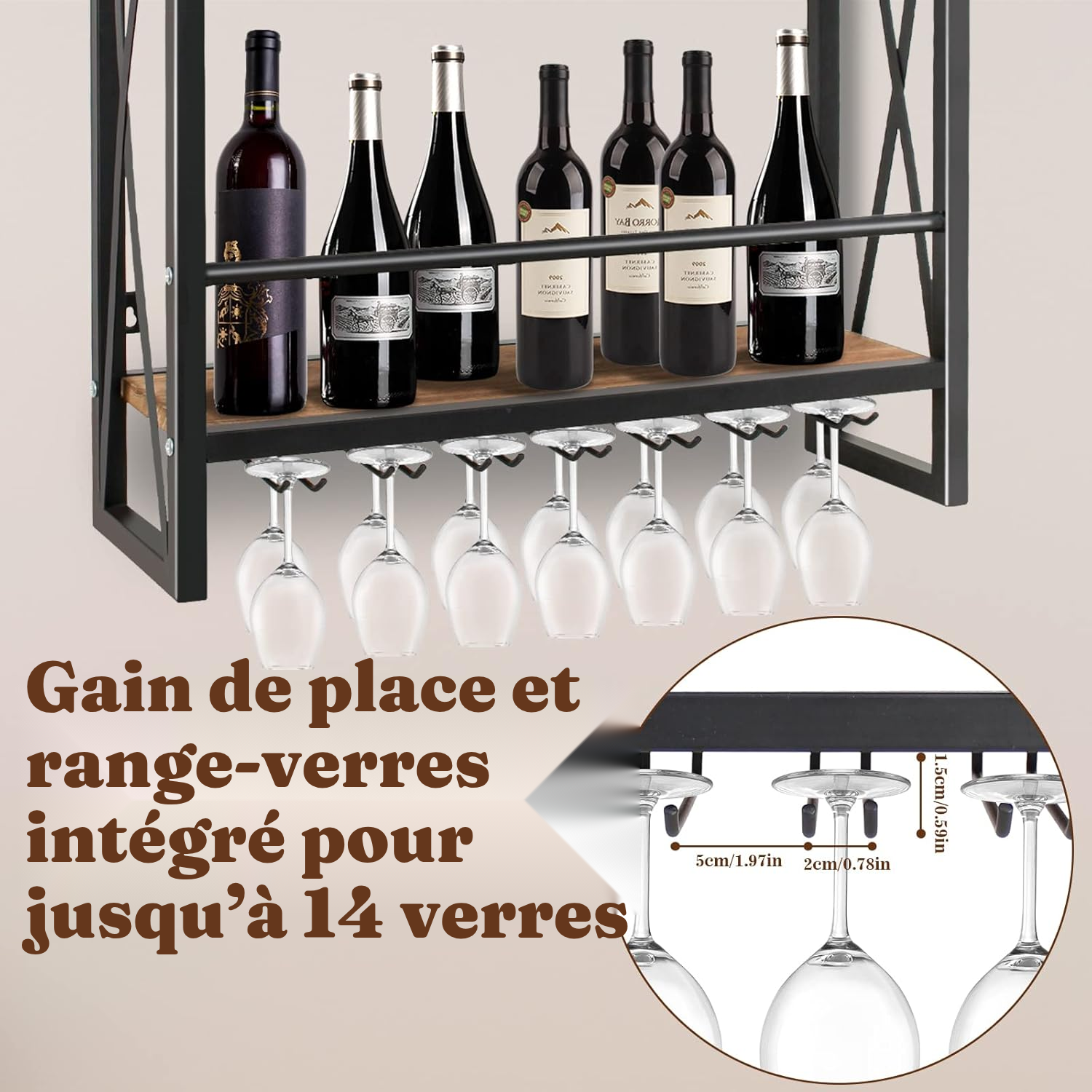 Bouteille rangement: étagère murale noire, 3 niveaux — 3