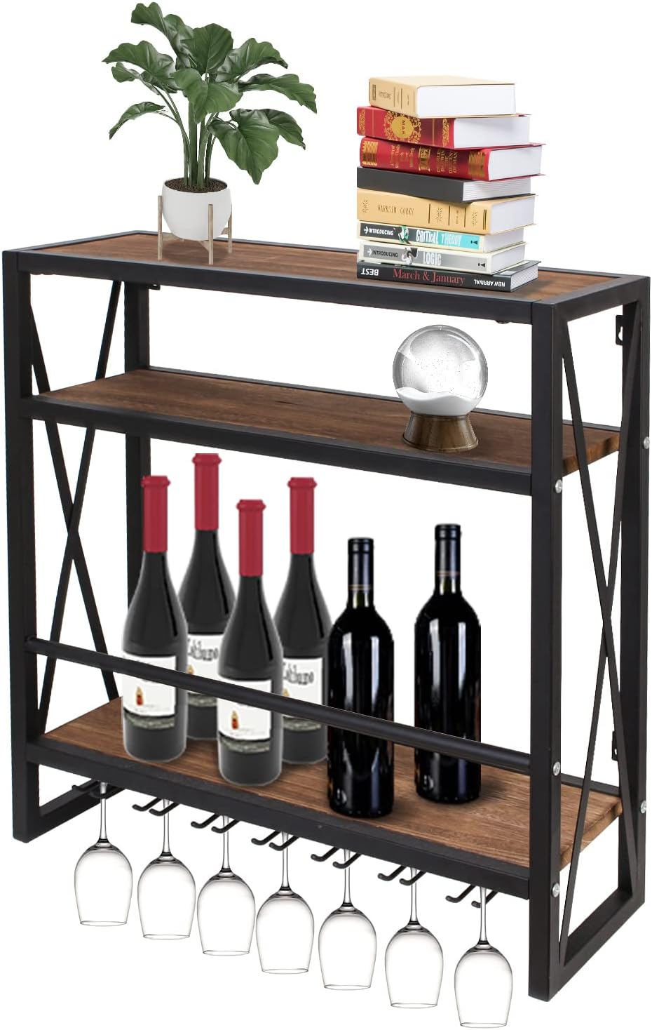 Bouteille rangement: étagère murale noire, 3 niveaux — 1