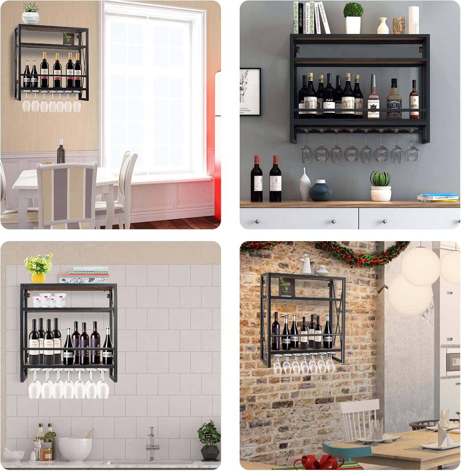 Bouteille rangement: étagère murale noire, 3 niveaux — 4