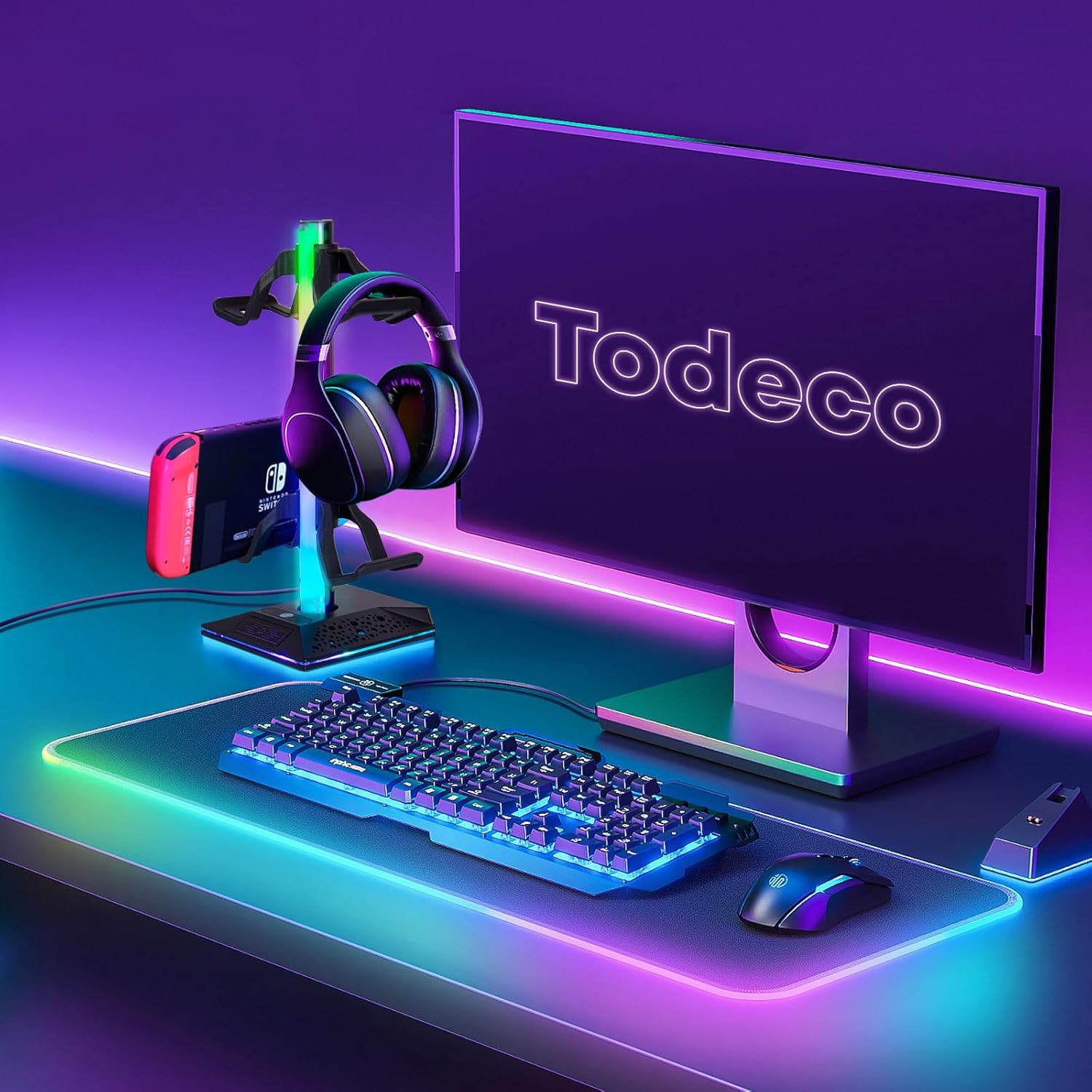 Porte manette RGB — bureau gaming organisé — 6