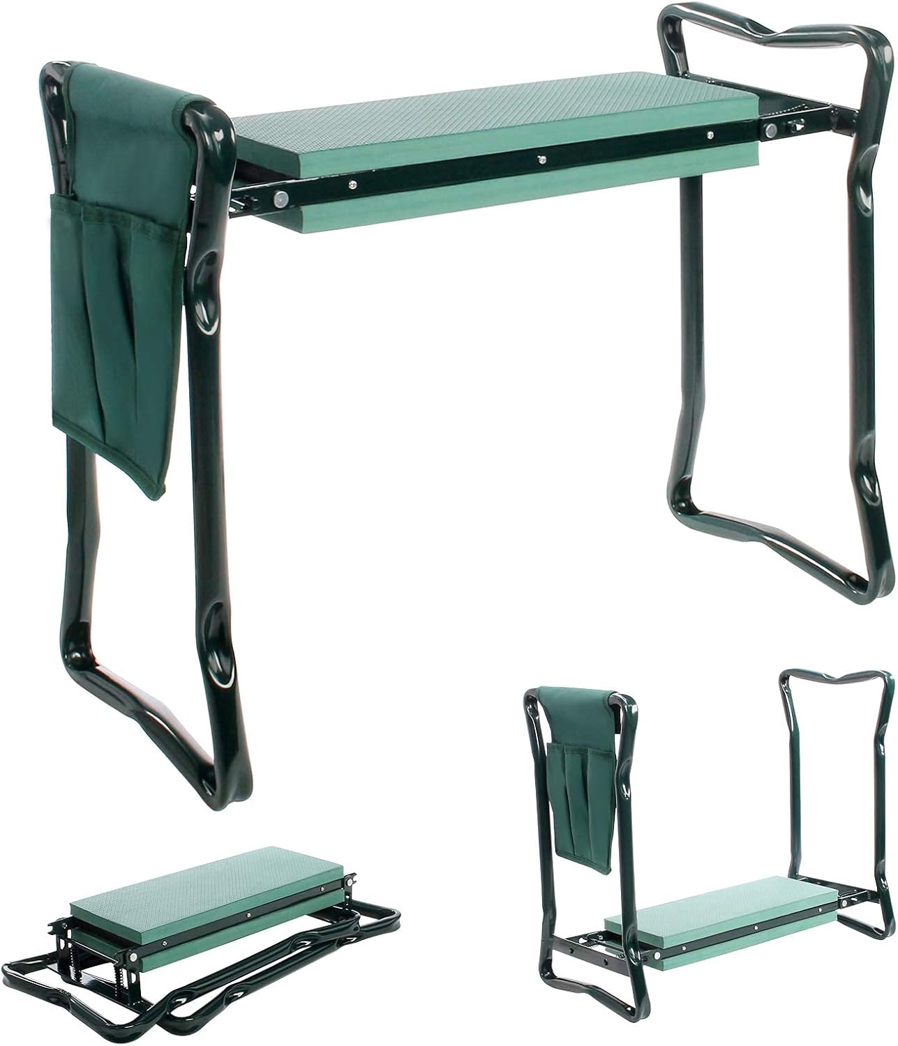 Banc jardinage pliable 2-en-1 vert 59 × 49 × 27 cm