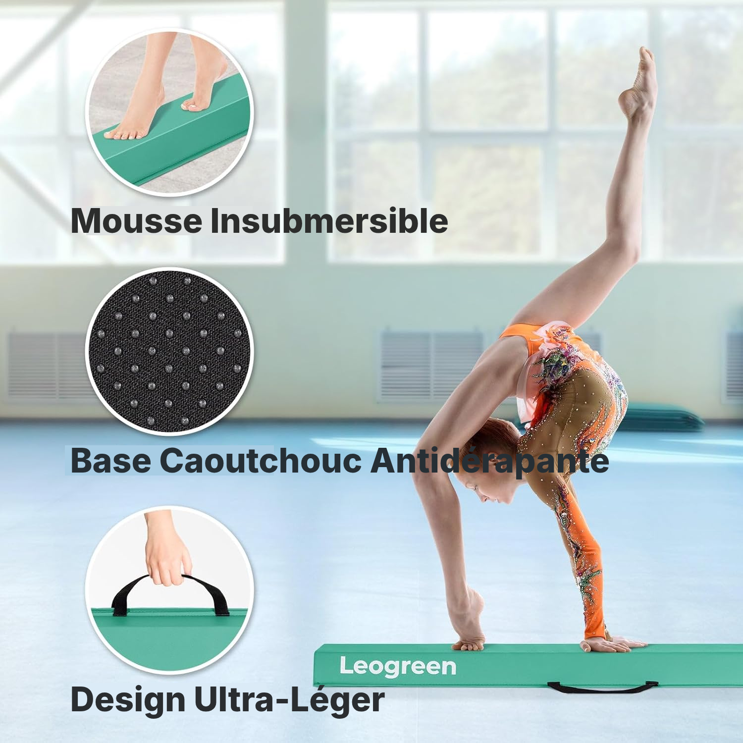 Poutre gymnase pliable 240 cm verte — équilibre — 2