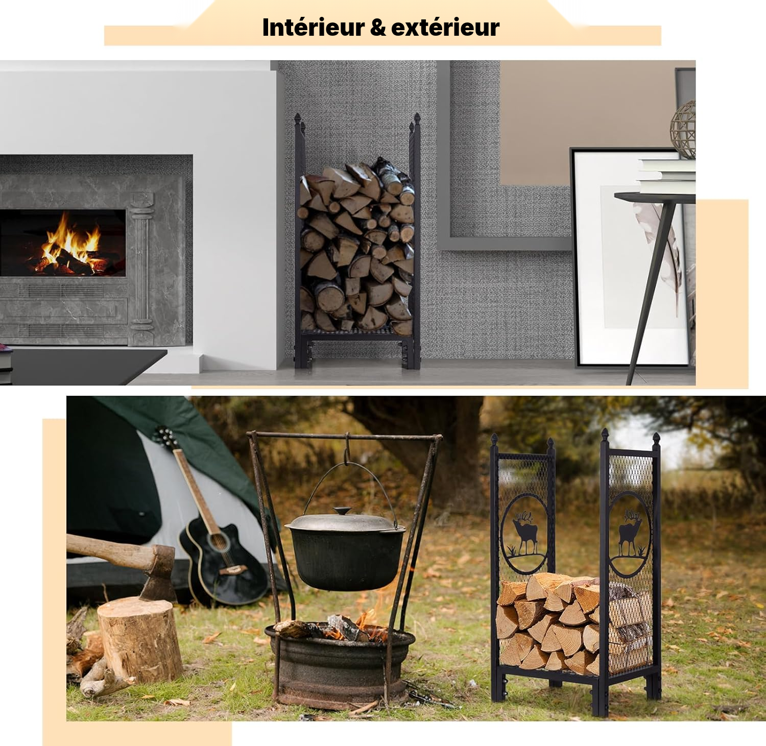 Range-bûche intérieur 80 × 40 × 30 cm — motif élan — 4