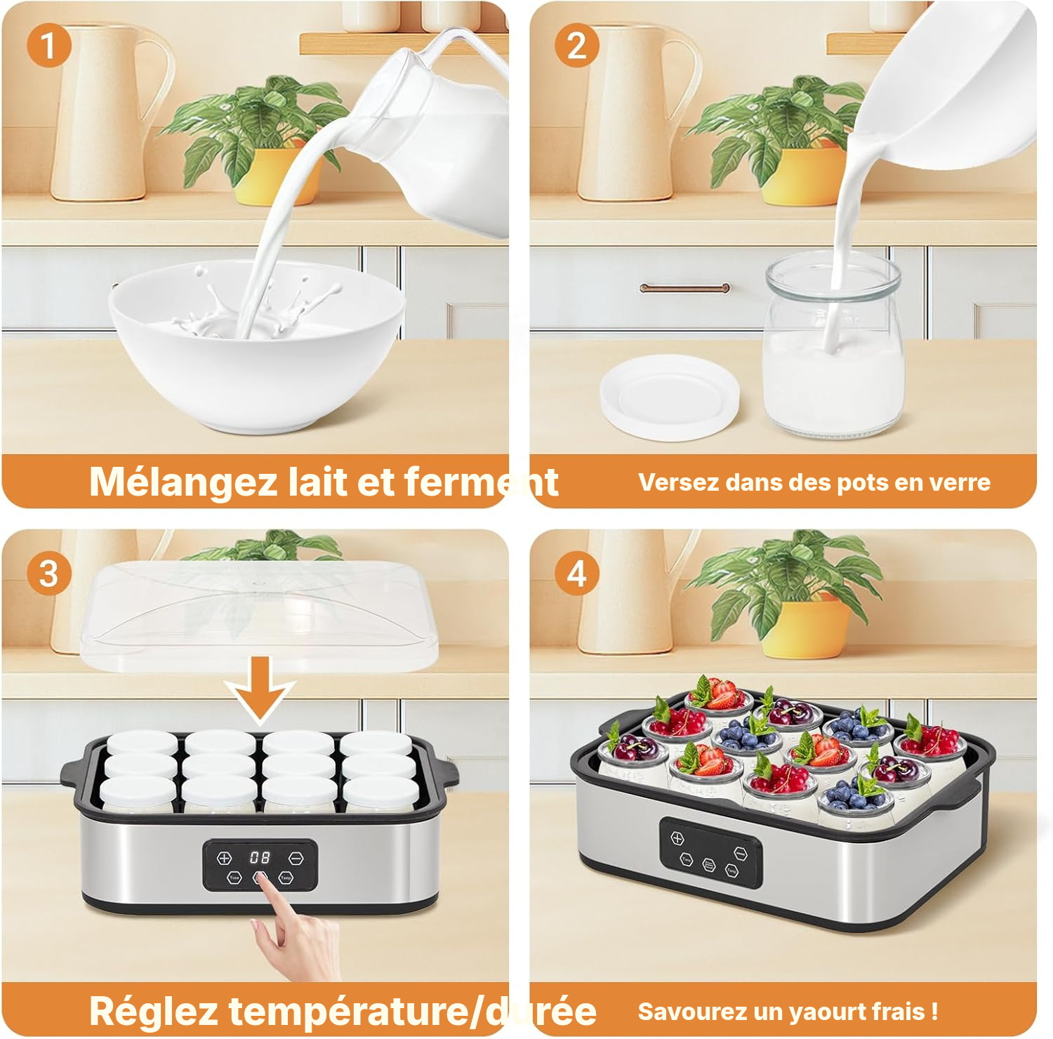 Recettes yaourt yaourtière réussies — 12 pots Noir — 4