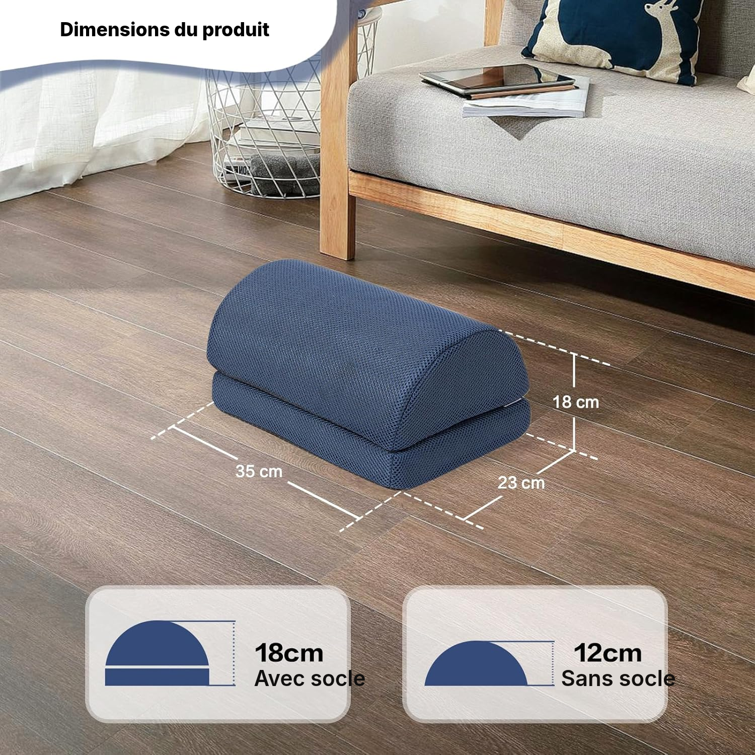 Repose pied bleu foncé 33 × 23 × 16 cm — 2 hauteurs — 2