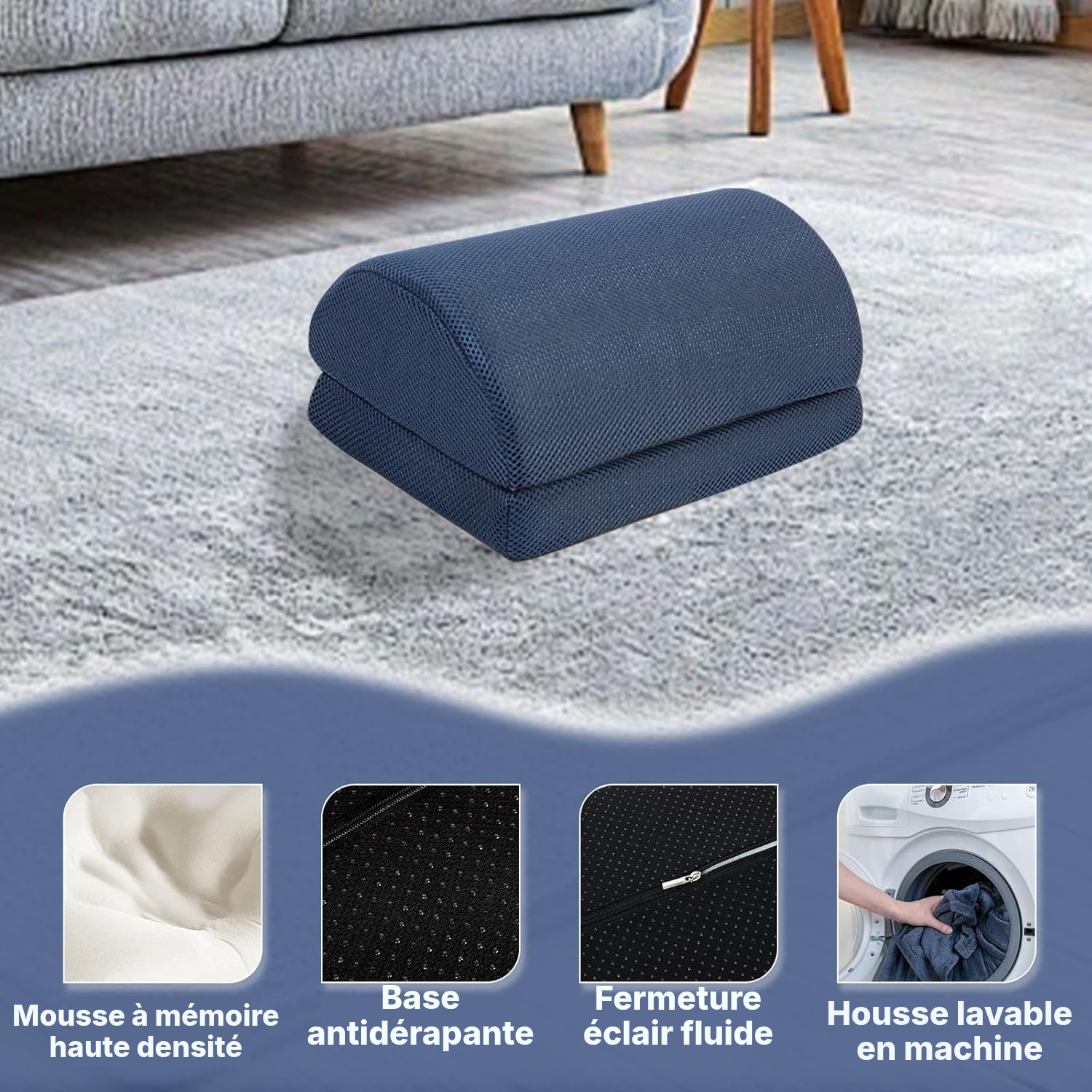 Repose pied bleu foncé 33 × 23 × 16 cm — 2 hauteurs — 3